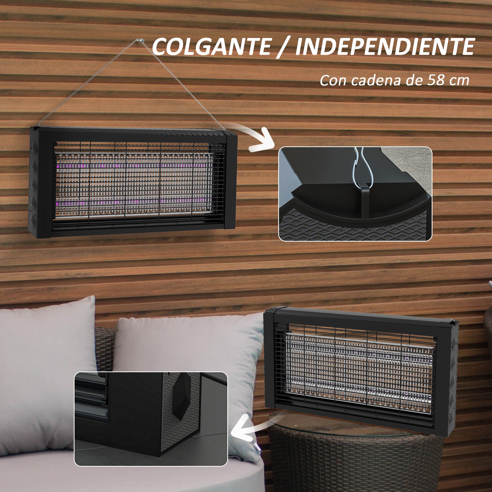 Mosquito Lamp with LED Lights Electric Mosquito Killer 60 m² Coverage for Indoor Wall-Mounted or Freestanding Device 49x6x25 cm Black