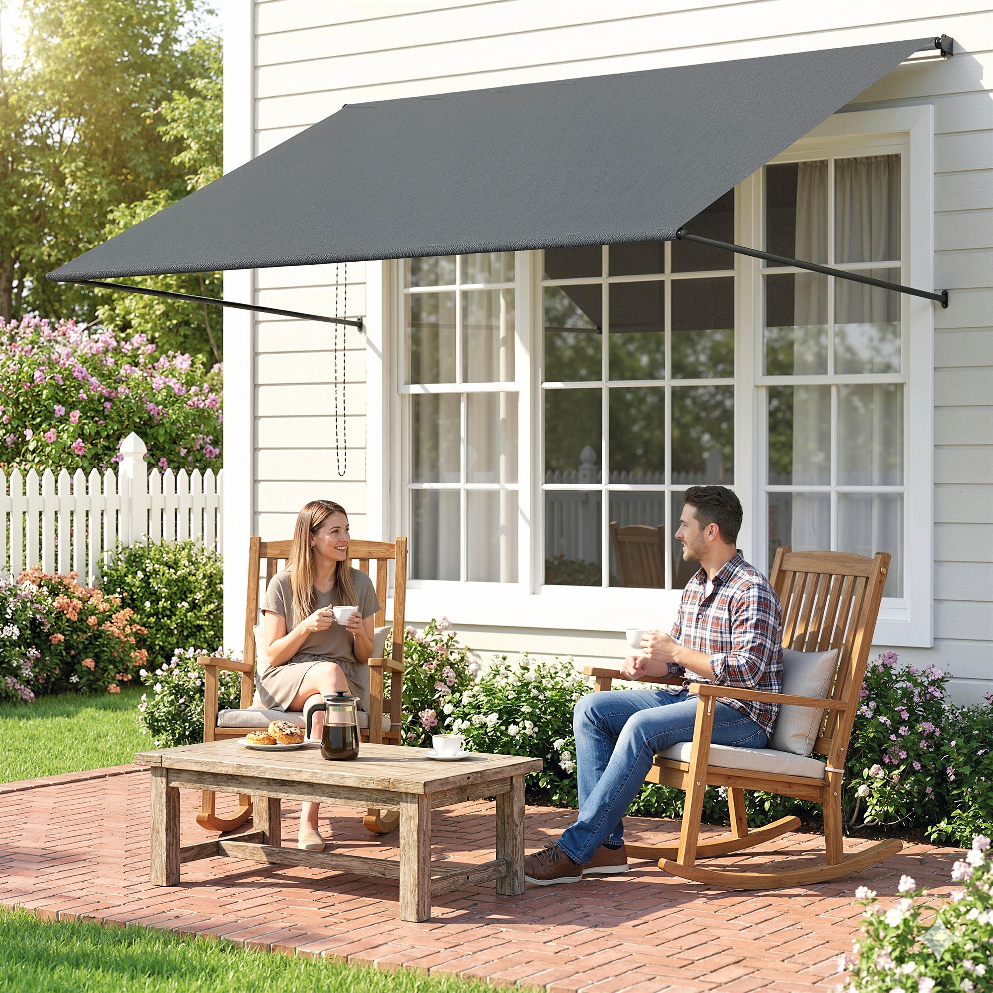 Manual Retractable Awning, Adjustable Tilt, 195 x 120 cm (76.8" x 47.2"), Aluminum & Polyester, Dark Gray