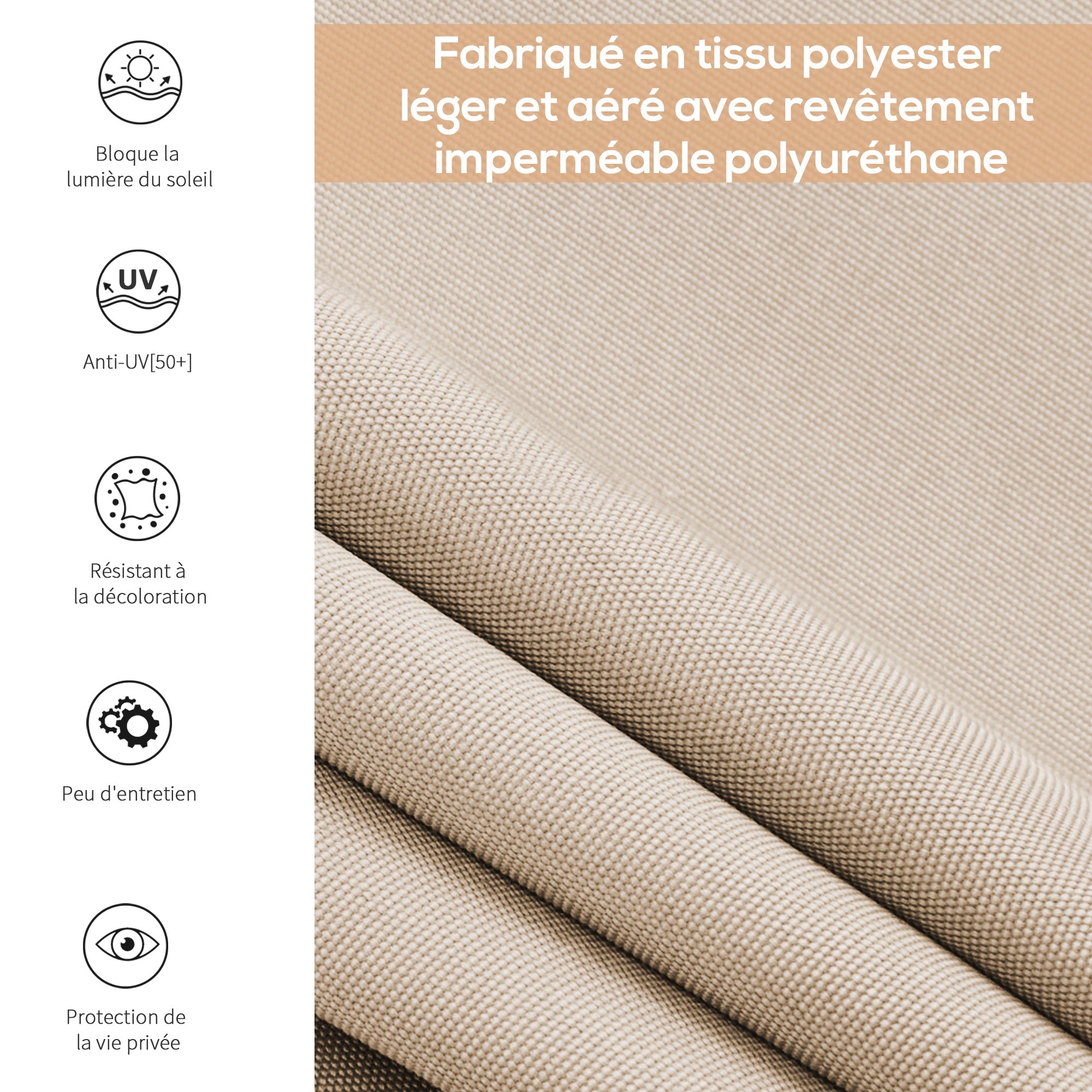 Outdoor Roller Blind 2.5 x 1.6m Retractable Vertical Sun Shade with Crank, Aluminum and Polyester 280g/m² UV50+ Protection, for Balcony, Patio, Terrace, and Garden, Cream