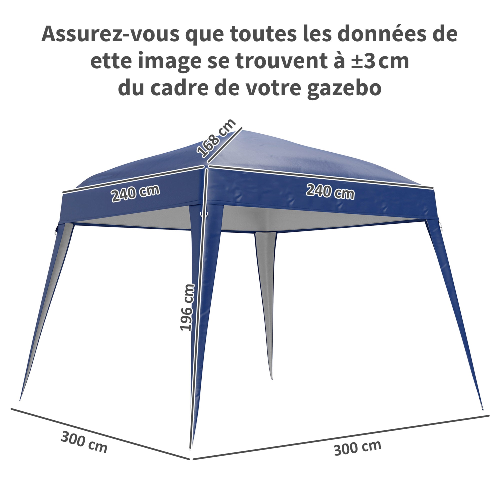 Replacement Canopy Cover for 3 x 3 m (base) / 2.4 x 2.4 m (top) folding gazebo, UPF50+ sun protection, CANOPY COVER ONLY, dark blue