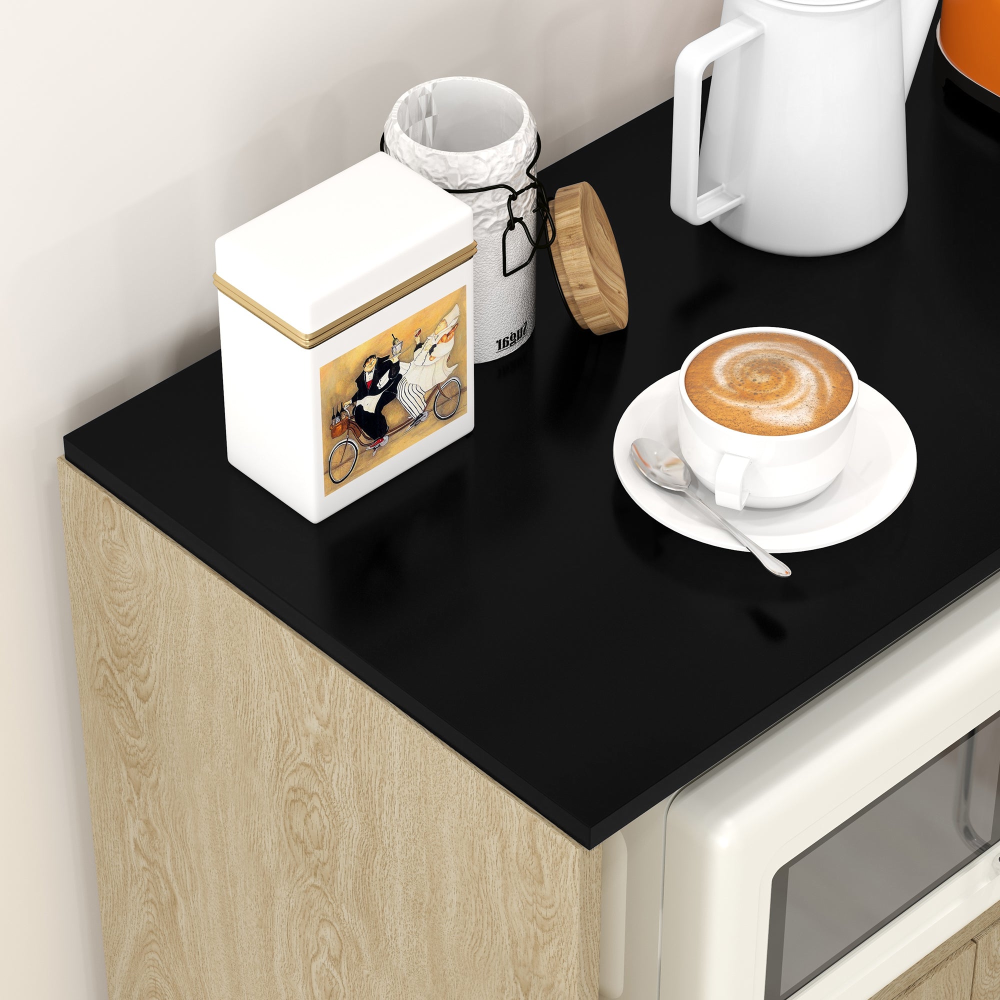 Rolling Kitchen Cart Service Trolley Adjustable Shelf Storage Unit for Kitchen and Living Room 75 x 40 x 80.5 cm Natural Wood Black