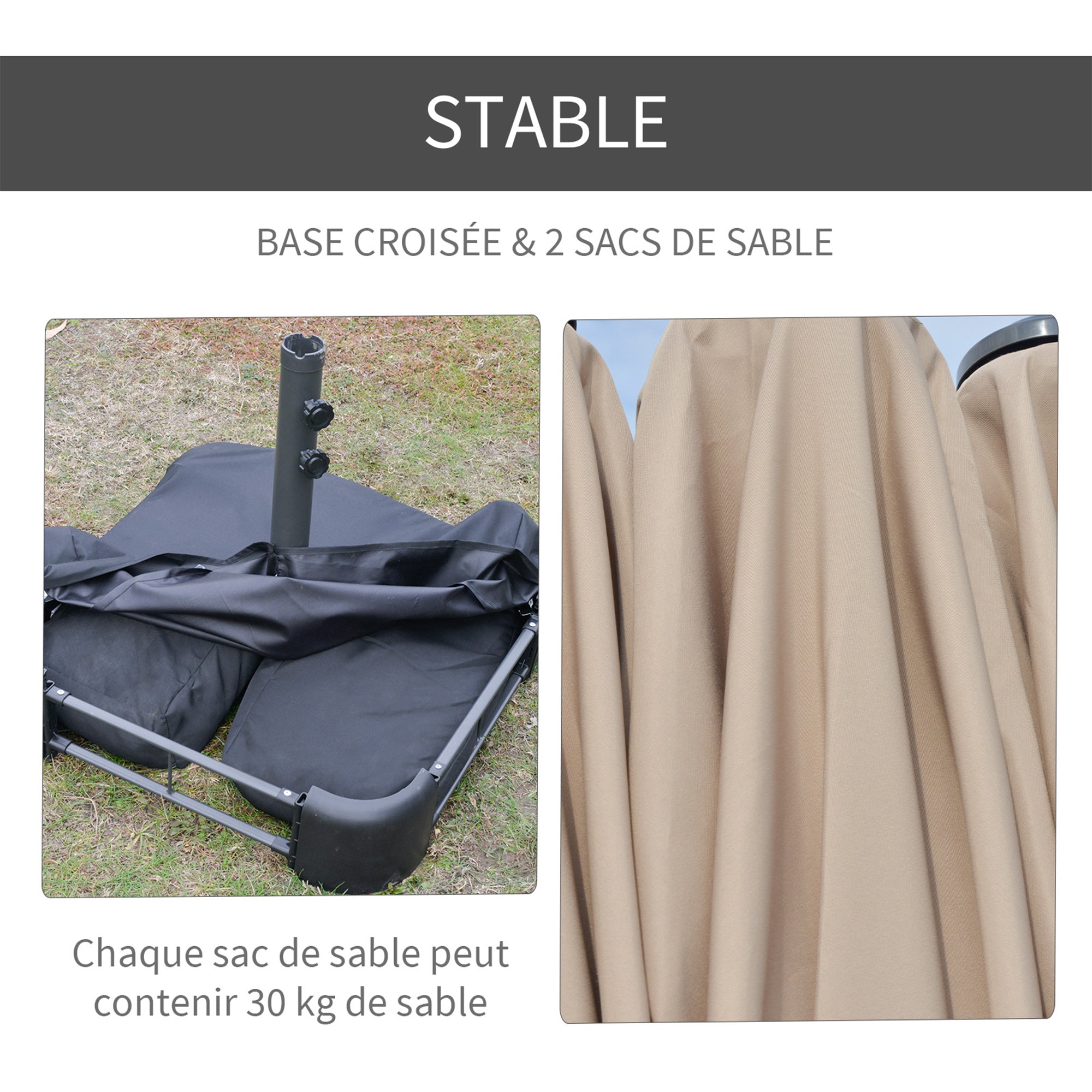 Outdoor Garden Parasol Double Rectangular Parasol 4.6L x 2.7W x 2.4H m with Crank Opening Closing, Sandbags and Base Included, for Balcony, Pool, Khaki