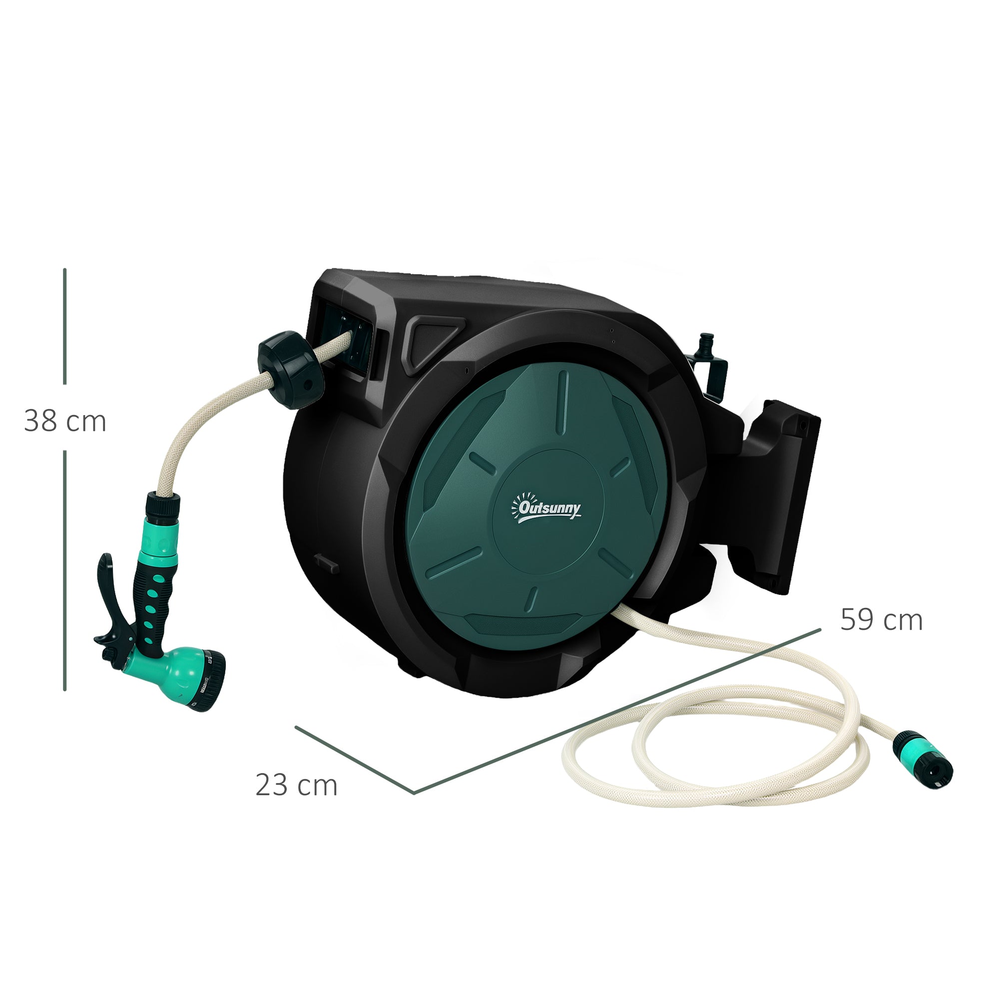 Hose Reel, Water Hose Cart, 30+2 m, with Wall Mount + Handle, 180° swivel, 7 Watering Options, Black