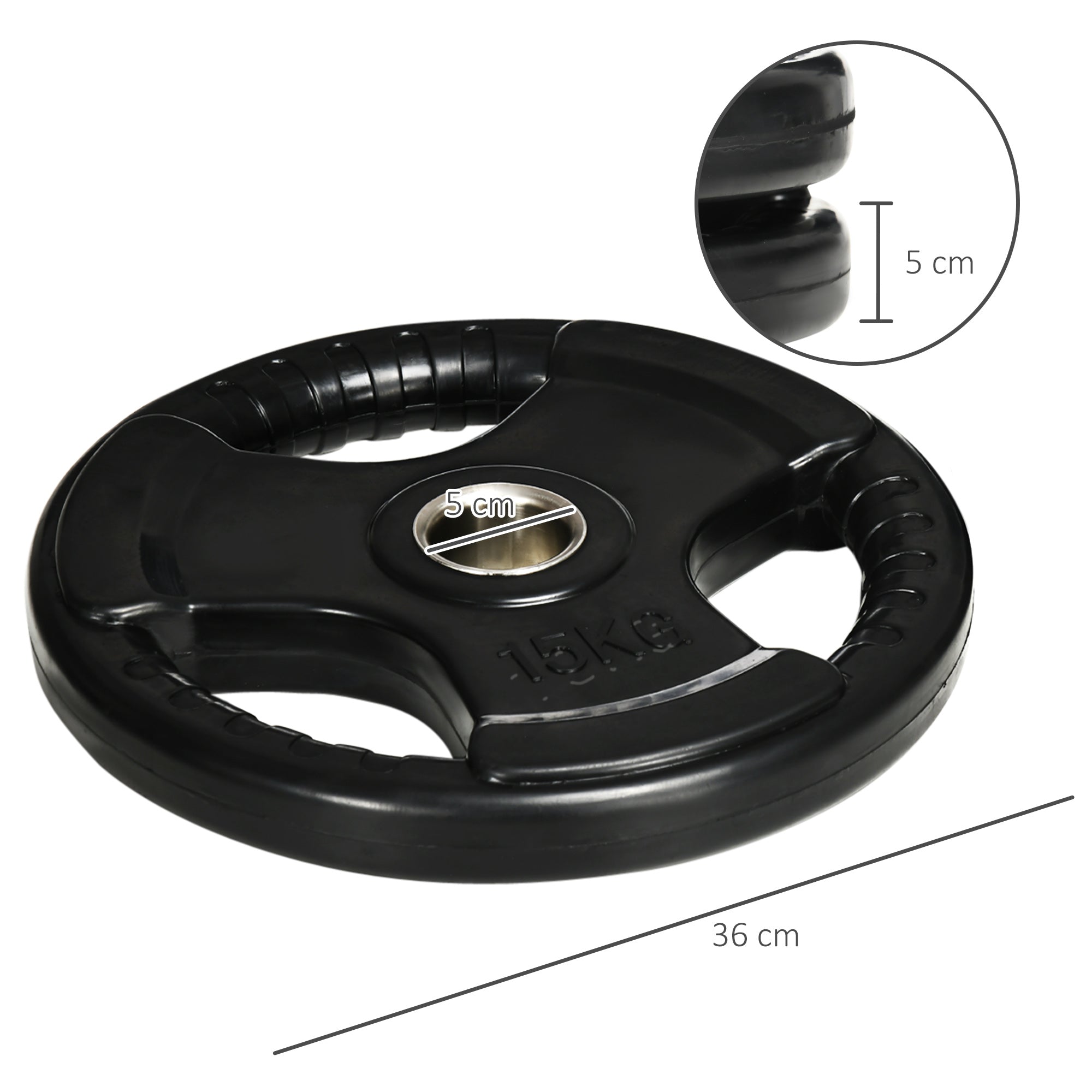 SPORTNOW Weight Plates 2-Pack, Tri-Grip 2 x 15 KG Rubberized Olympic Plates, Floor-Friendly Weight Plates with 5 cm Hole, Three Handles, for Weightlifting, Strength Training