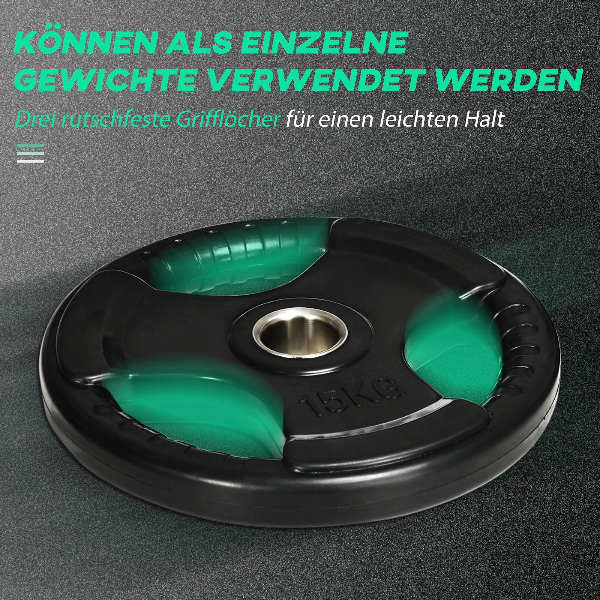 SPORTNOW Weight Plates 2-Pack, Tri-Grip 2 x 15 KG Rubberized Olympic Plates, Floor-Friendly Weight Plates with 5 cm Hole, Three Handles, for Weightlifting, Strength Training