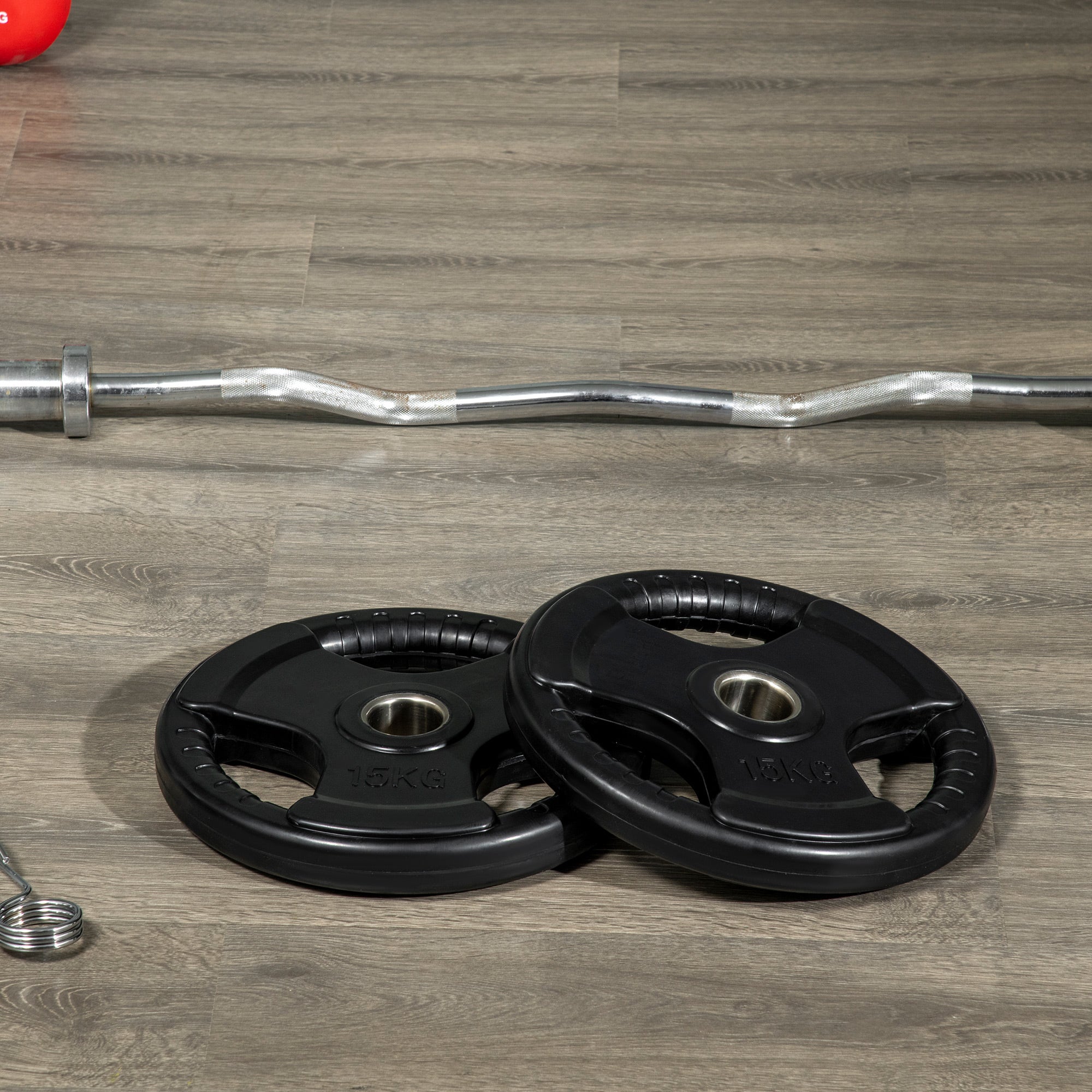 SPORTNOW Weight Plates 2-Pack, Tri-Grip 2 x 15 KG Rubberized Olympic Plates, Floor-Friendly Weight Plates with 5 cm Hole, Three Handles, for Weightlifting, Strength Training