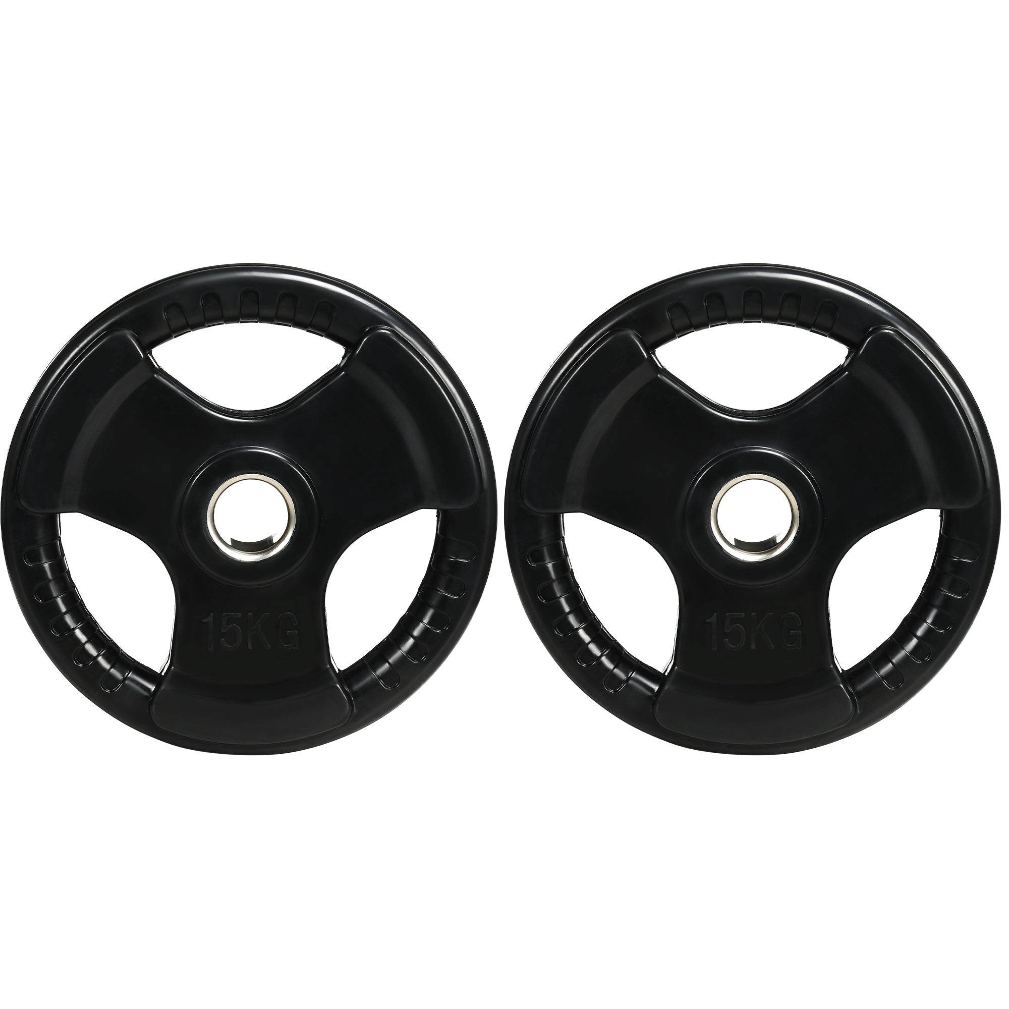 SPORTNOW Weight Plates 2-Pack, Tri-Grip 2 x 15 KG Rubberized Olympic Plates, Floor-Friendly Weight Plates with 5 cm Hole, Three Handles, for Weightlifting, Strength Training