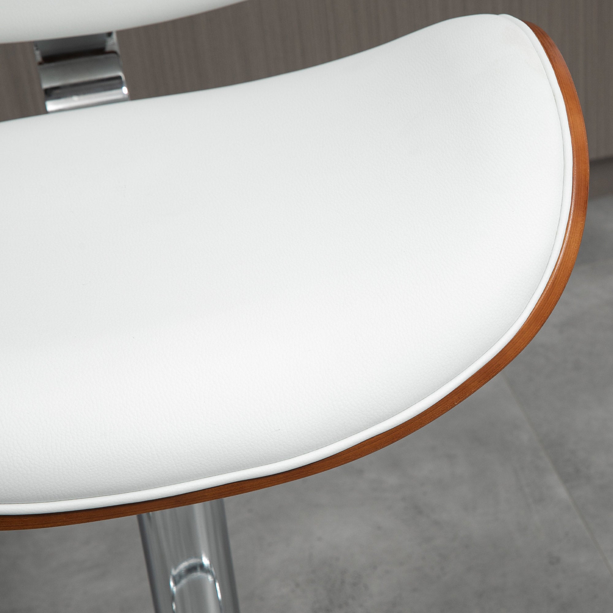 Set of 2 bar stools kitchen chairs with synthetic leather backrest adjustable height swivel footrest white