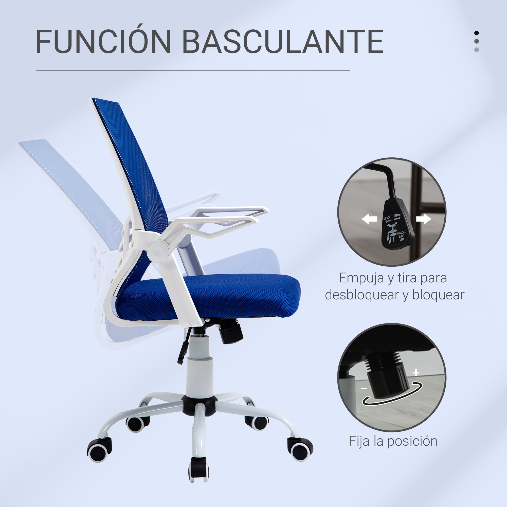 Ergonomic Office Chair Swivel Desk Chair with Adjustable Height Flip-Up Armrest Lumbar Support Breathable for Teens Adults 62.5x55x94-104 cm Blue