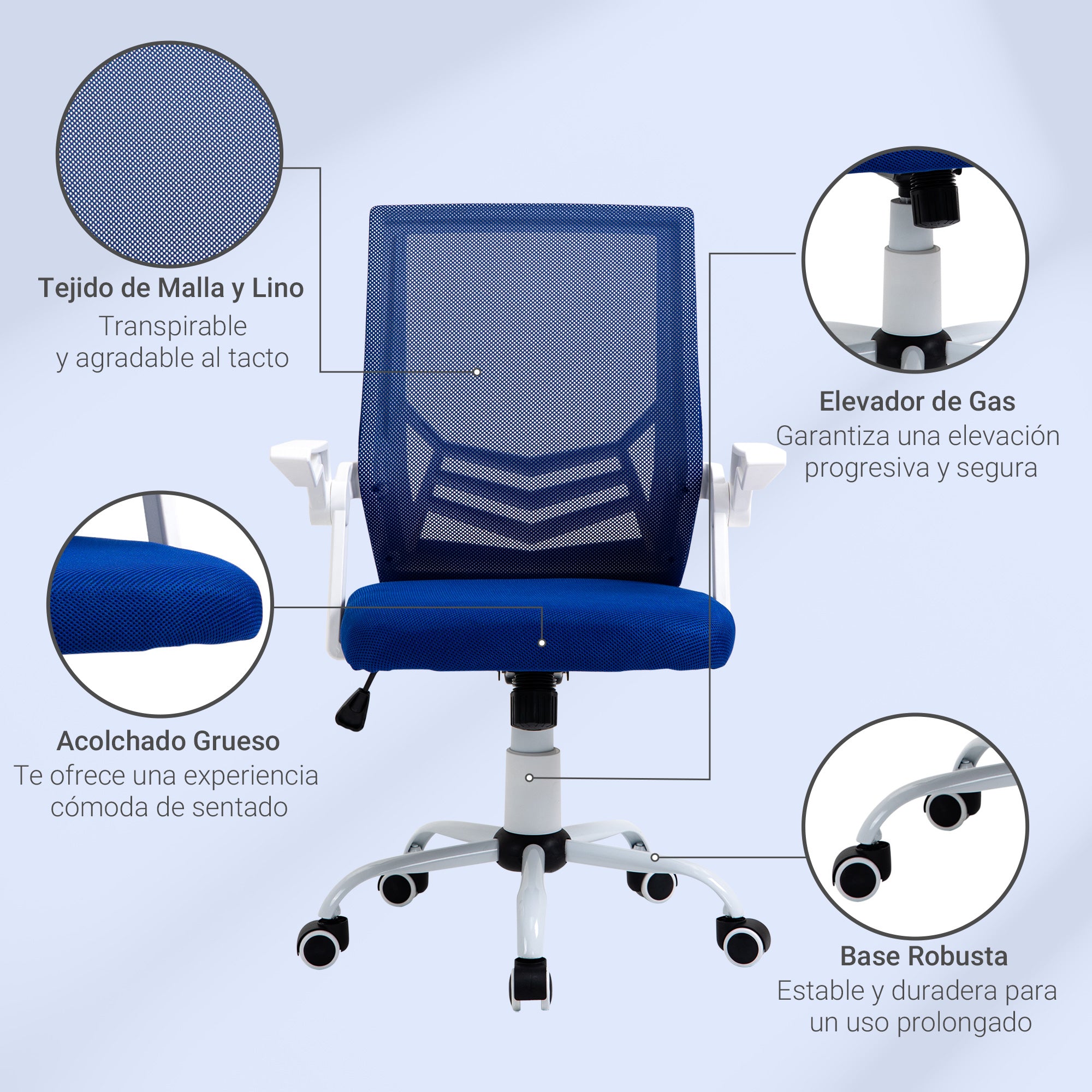 Ergonomic Office Chair Swivel Desk Chair with Adjustable Height Flip-Up Armrest Lumbar Support Breathable for Teens Adults 62.5x55x94-104 cm Blue