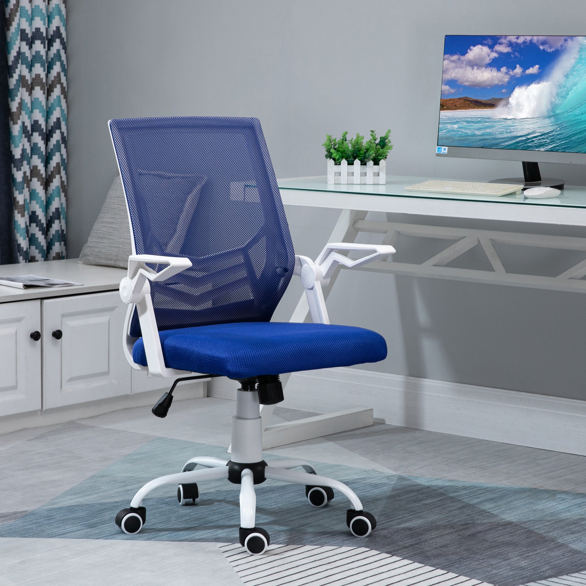 Ergonomic Office Chair Swivel Desk Chair with Adjustable Height Flip-Up Armrest Lumbar Support Breathable for Teens Adults 62.5x55x94-104 cm Blue