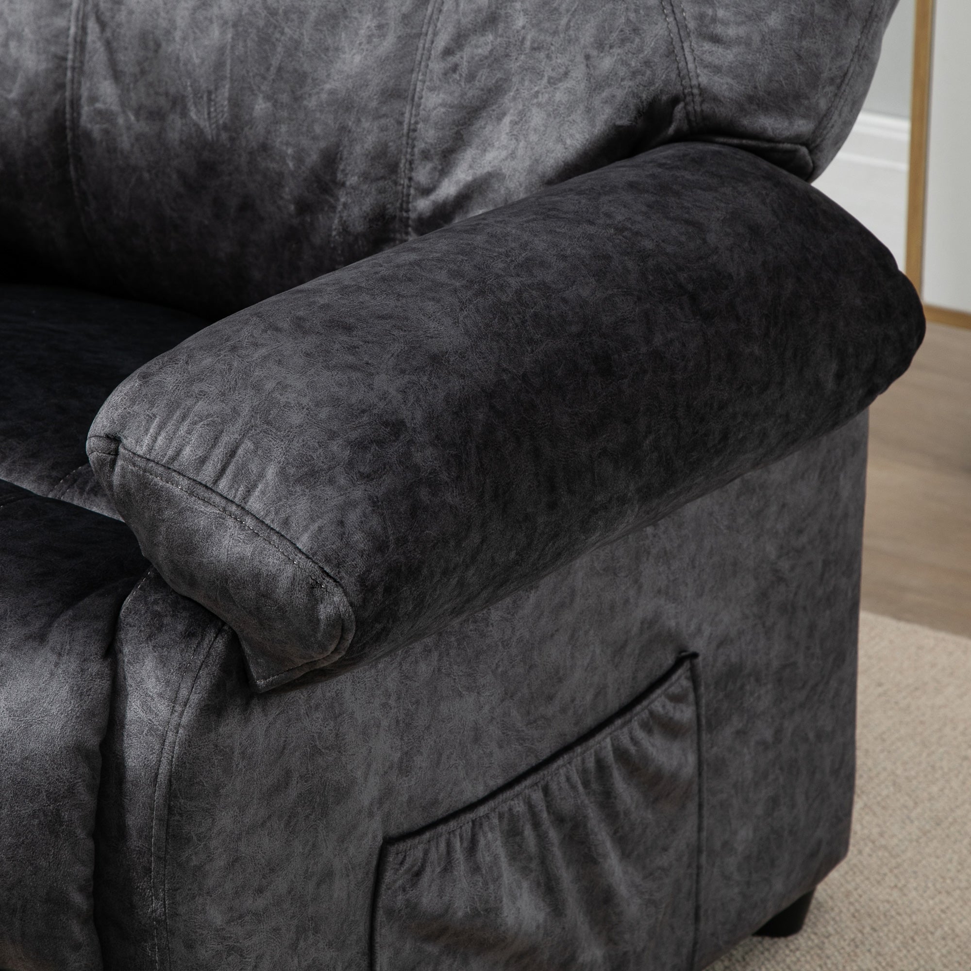 Manual Reclining Chair Upholstered in Padded Velvet Reclining Chair with Retractable Footrest and Side Pockets for Living Room Office Bedroom 88x91x108 cm Black