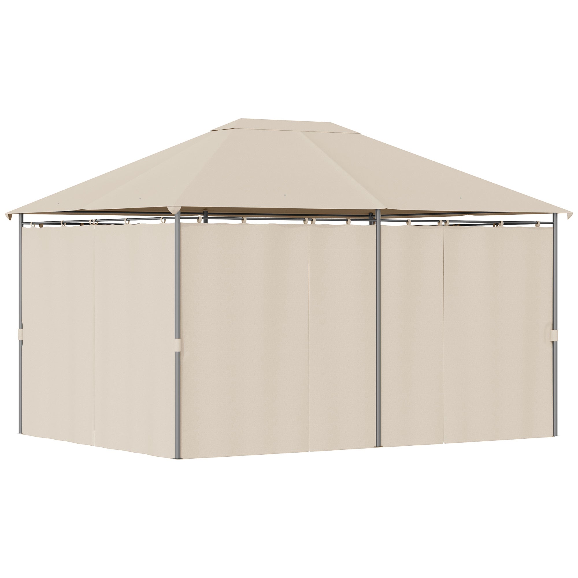 Garden Pavilion Gazebo Colonial Style Double Roof Removable Side Curtains 4L x 3W x 2.72H m khaki