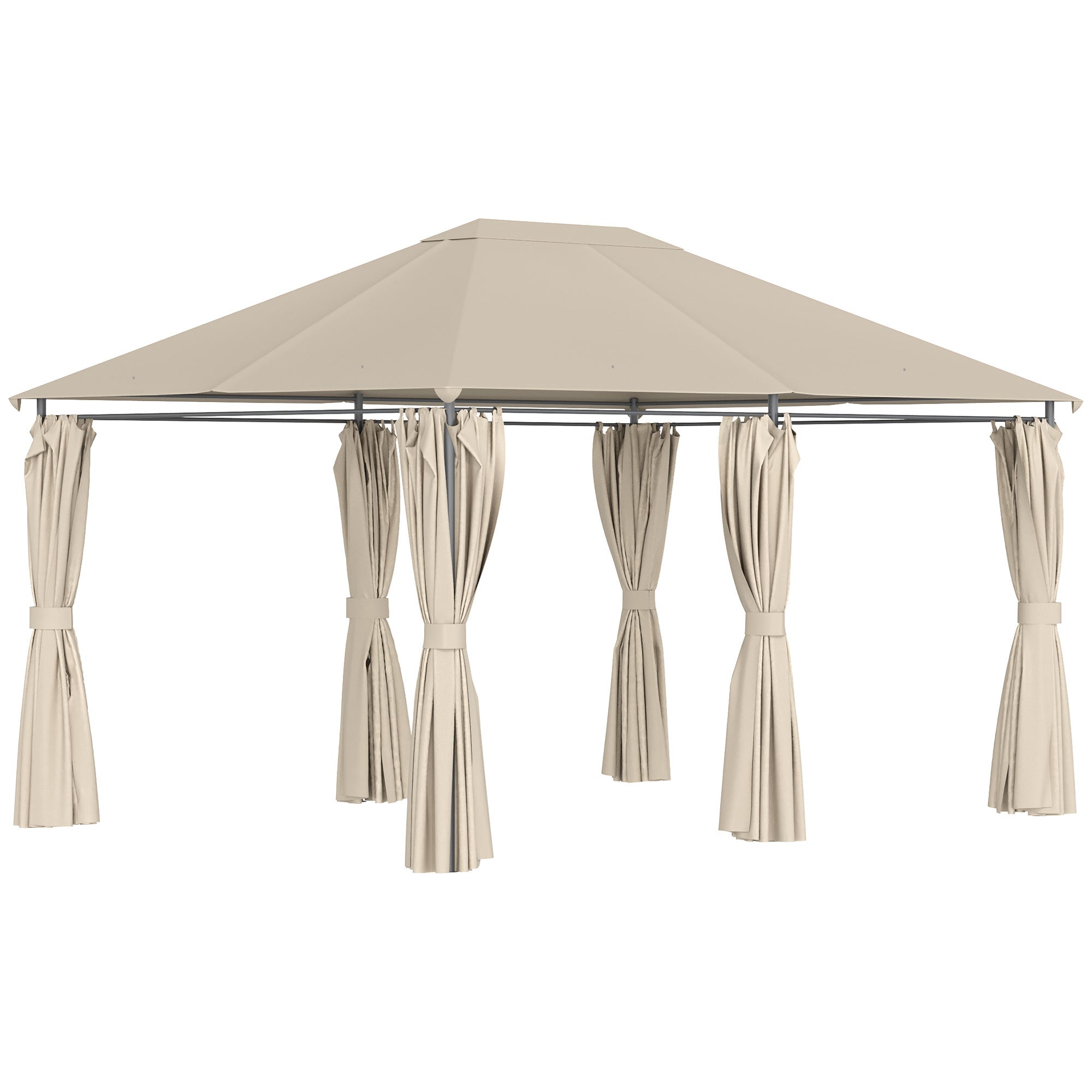 Garden Pavilion Gazebo Colonial Style Double Roof Removable Side Curtains 4L x 3W x 2.72H m khaki