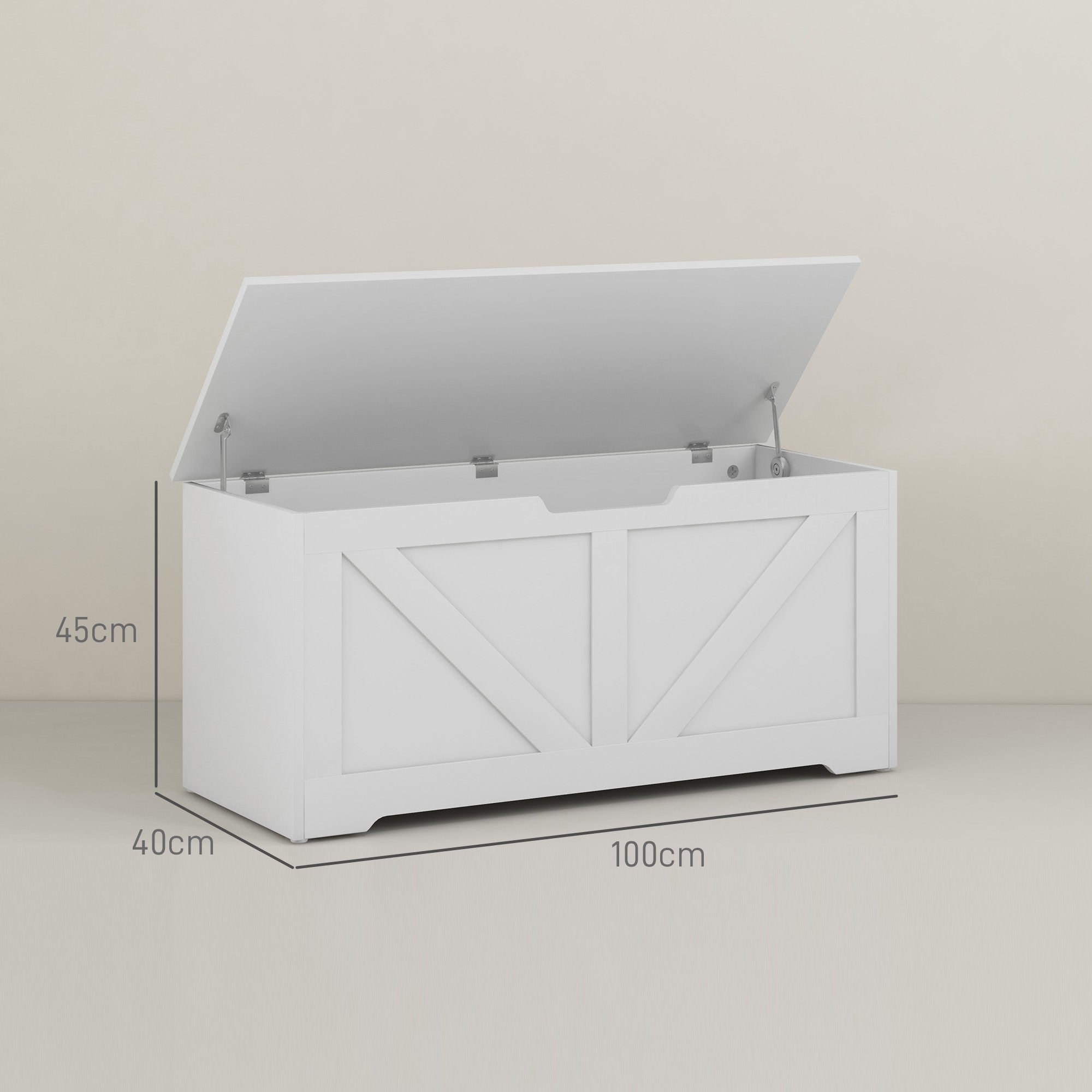 Storage Bench with Safety Hinges, Toy Box Storage Bench 127L Capacity for Entryway and Room, 100x40x45 cm, White