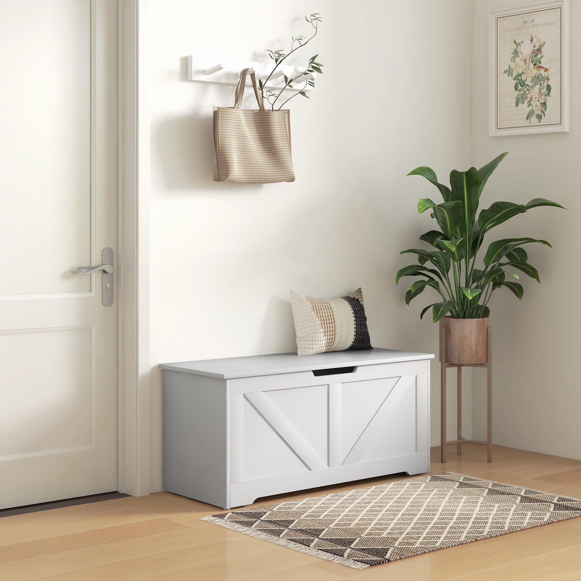 Storage Bench with Safety Hinges, Toy Box Storage Bench 127L Capacity for Entryway and Room, 100x40x45 cm, White