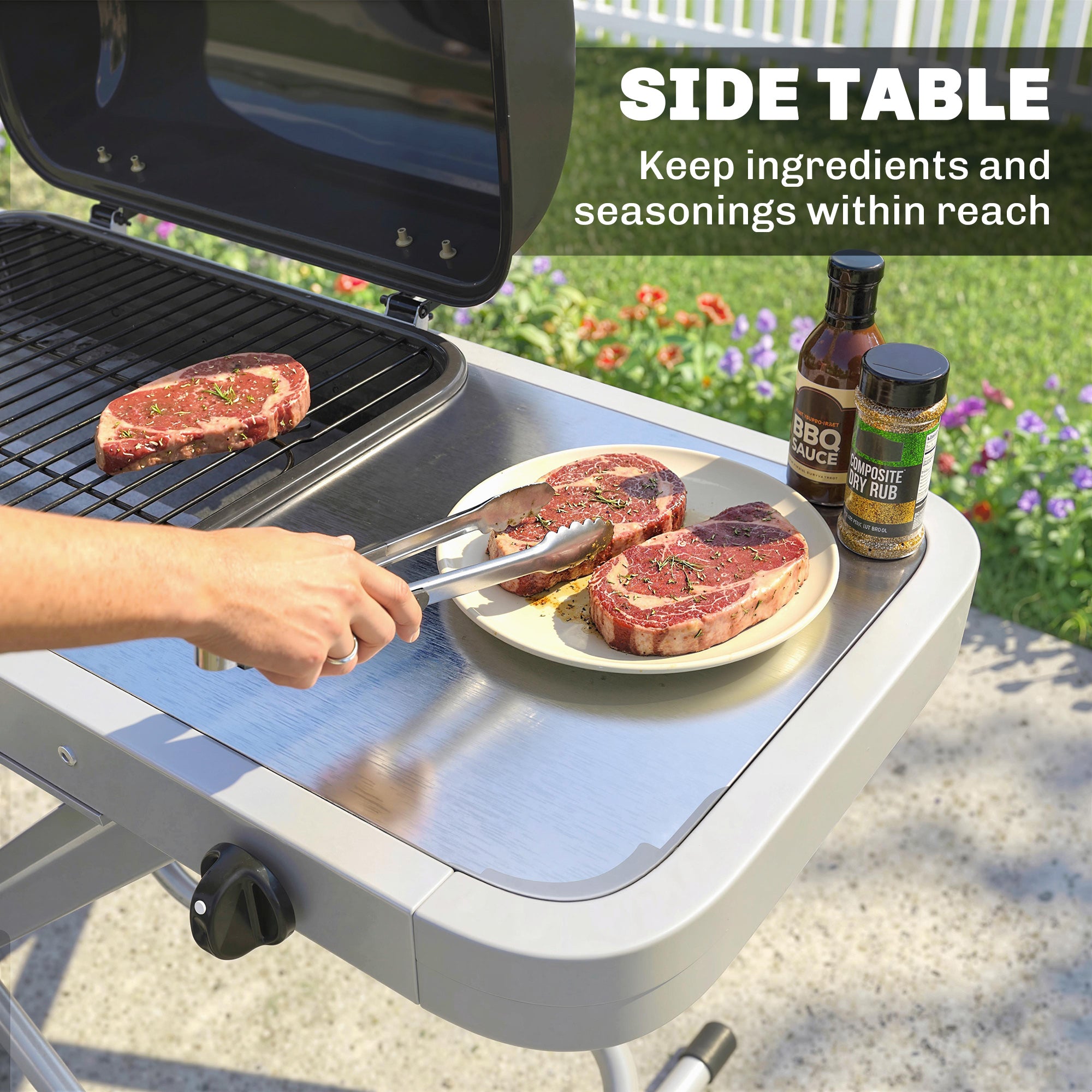 Portable 1-Burner 2.5 kW Folding Gas Grill with Cart, Side Shelf, Lid Thermometer & Drip Tray — Tabletop Outdoor Grill for BBQ, Camping & Garden