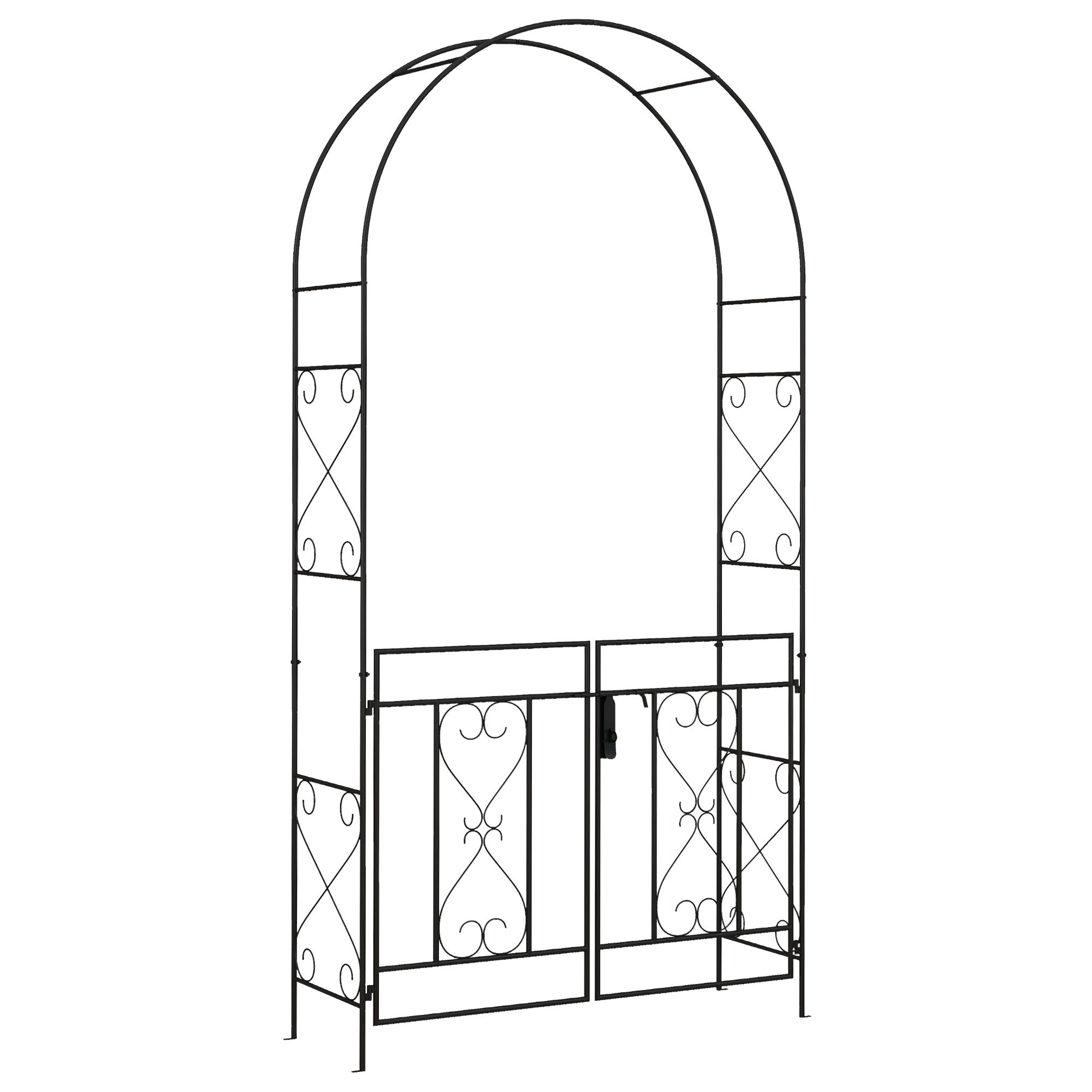Garden Arch with Wrought Iron Style Gate Rose Arch Trellis 114L x 36W x 232H cm Epoxy-coated Black