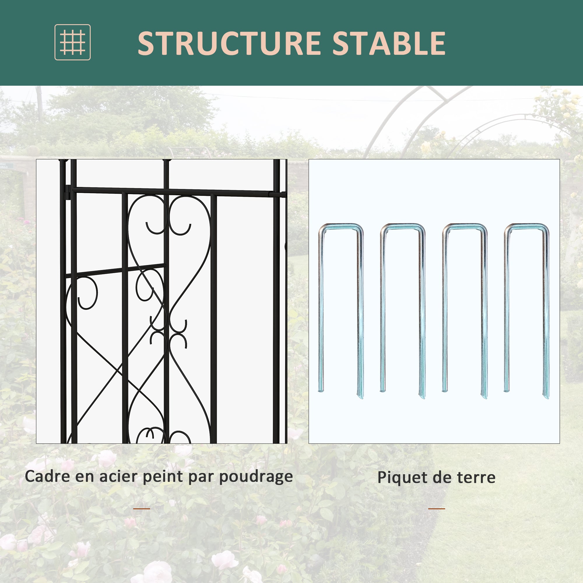 Garden Arch with Wrought Iron Style Gate Rose Arch Trellis 114L x 36W x 232H cm Epoxy-coated Black