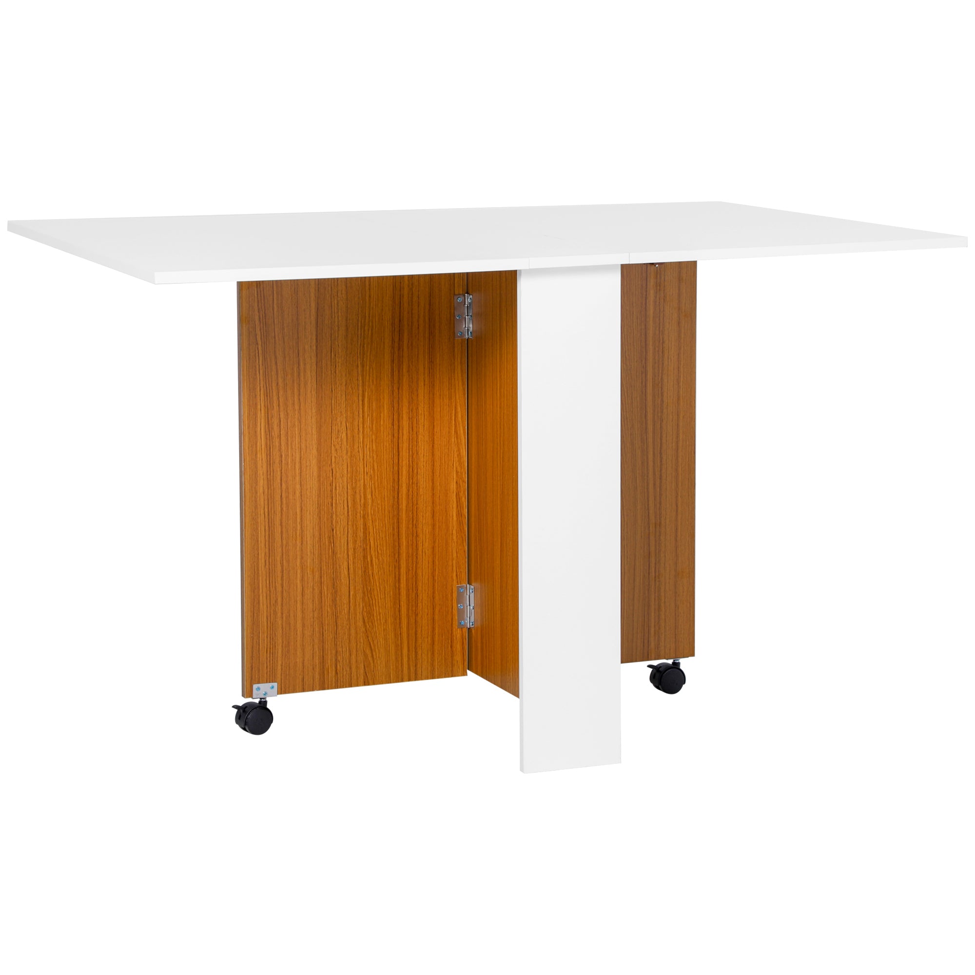 Folding Dining Table with Wheels Folding Kitchen Table Multifunctional Side Table with 2 Foldable Wings 120x80x73 cm White and Teak
