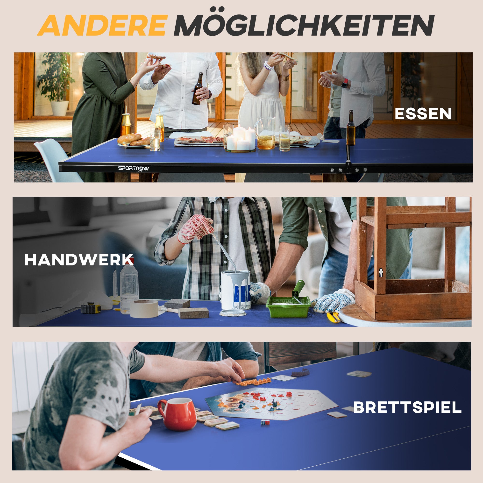 SPORTNOW Table Tennis Table, Foldable Ping Pong Table with Net, Wheels, 2 Paddles and 3 Balls, Steel, Blue, 274 x 152.5 x 76 cm