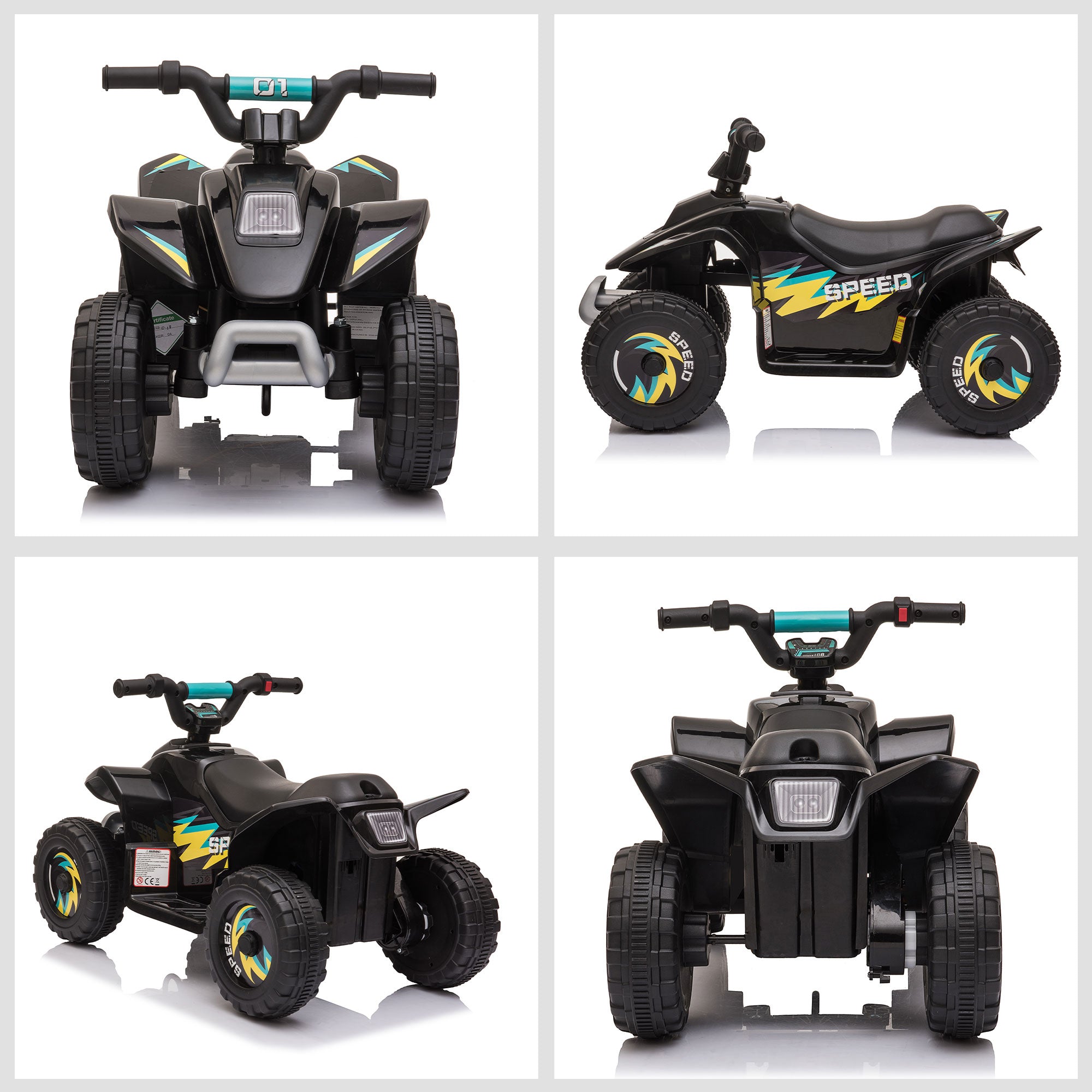 Electric Quad for Children 18-36 Months Battery-Powered ATV 6V with Forward and Reverse Max Load 20 kg 72x40x45.5 cm Black