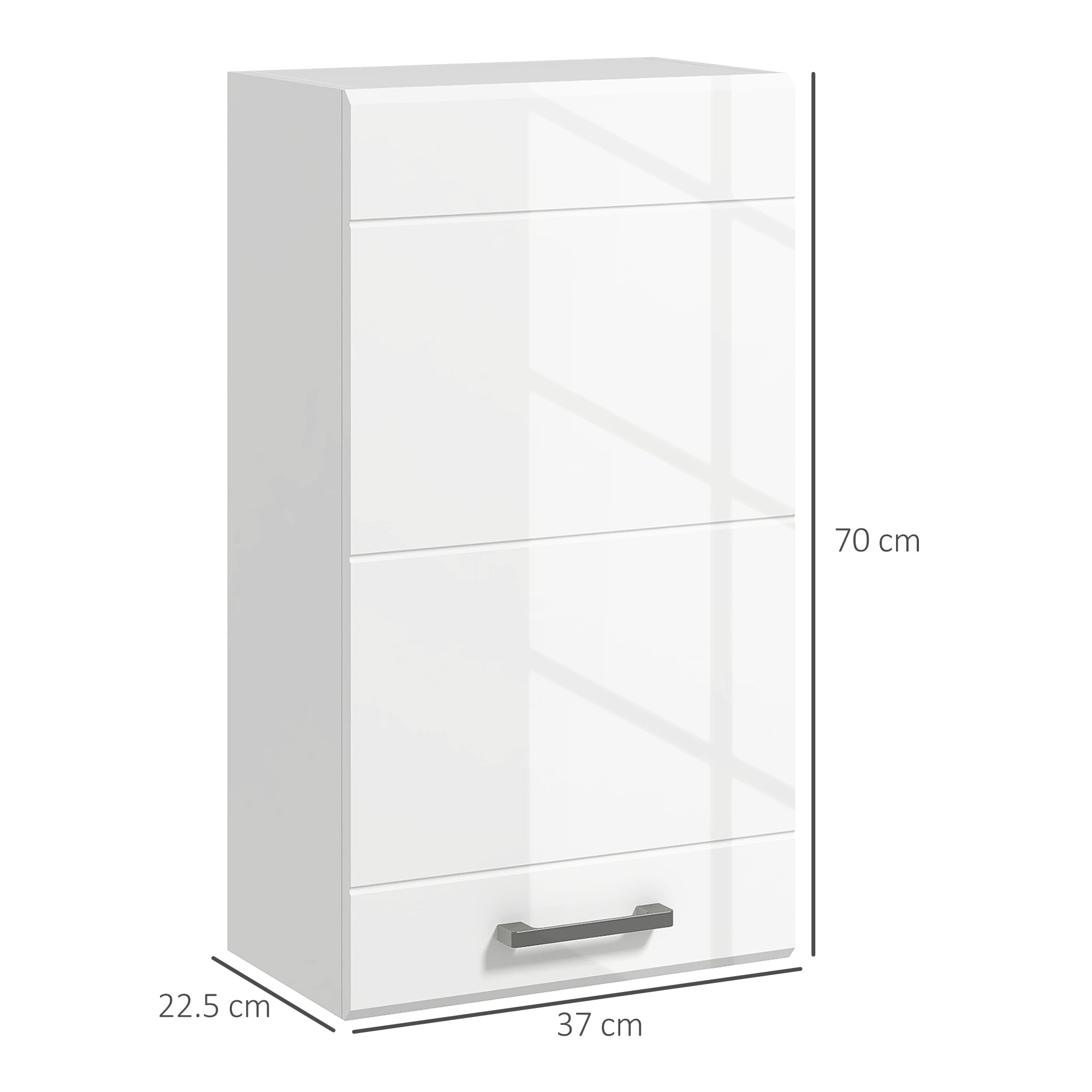 Wall-mounted bathroom cabinet, toilet storage cabinet 3 levels, adjustable shelf, 1 door, modern, suspended cabinet, 37 x 22.5 x 70 cm, glossy white