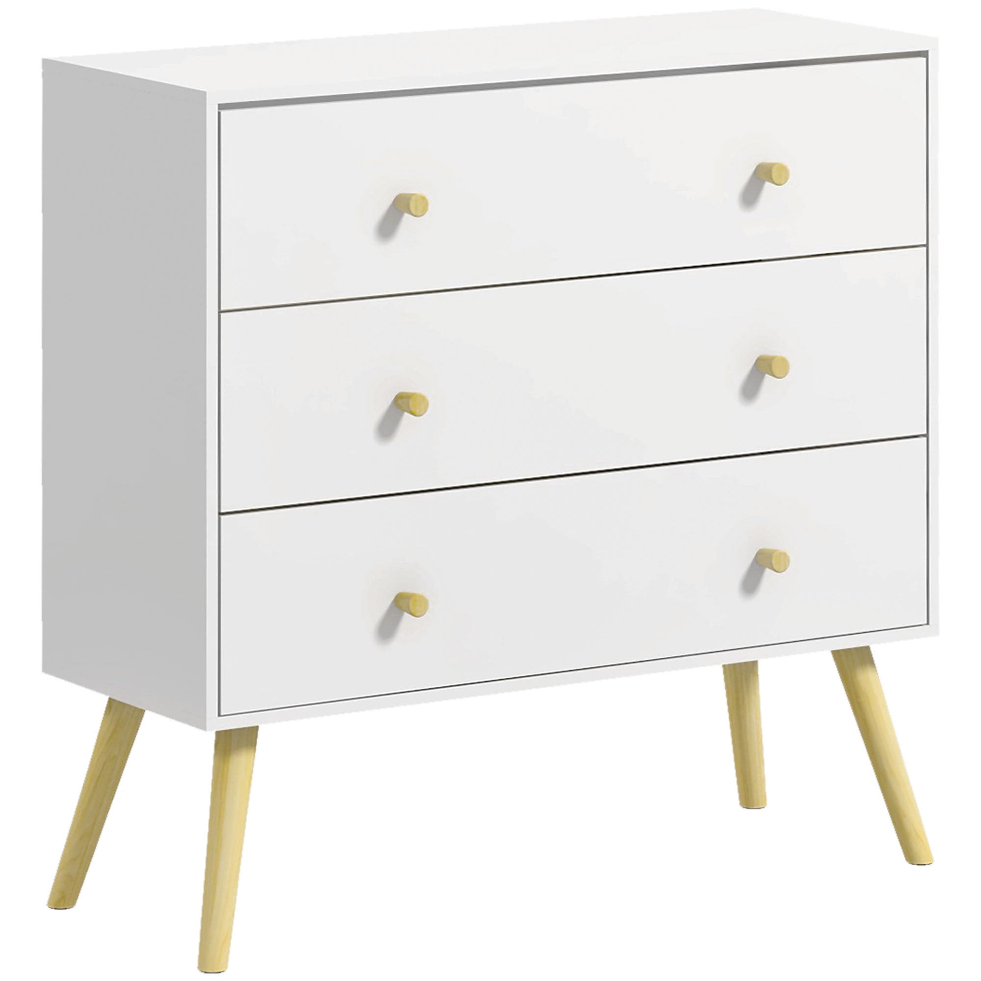 3-Drawer Chest of Drawers for Bedroom with Pine Wood Legs for Living Room Office Bedroom Load 154 lbs 31.5x11.8x31.5 inches White