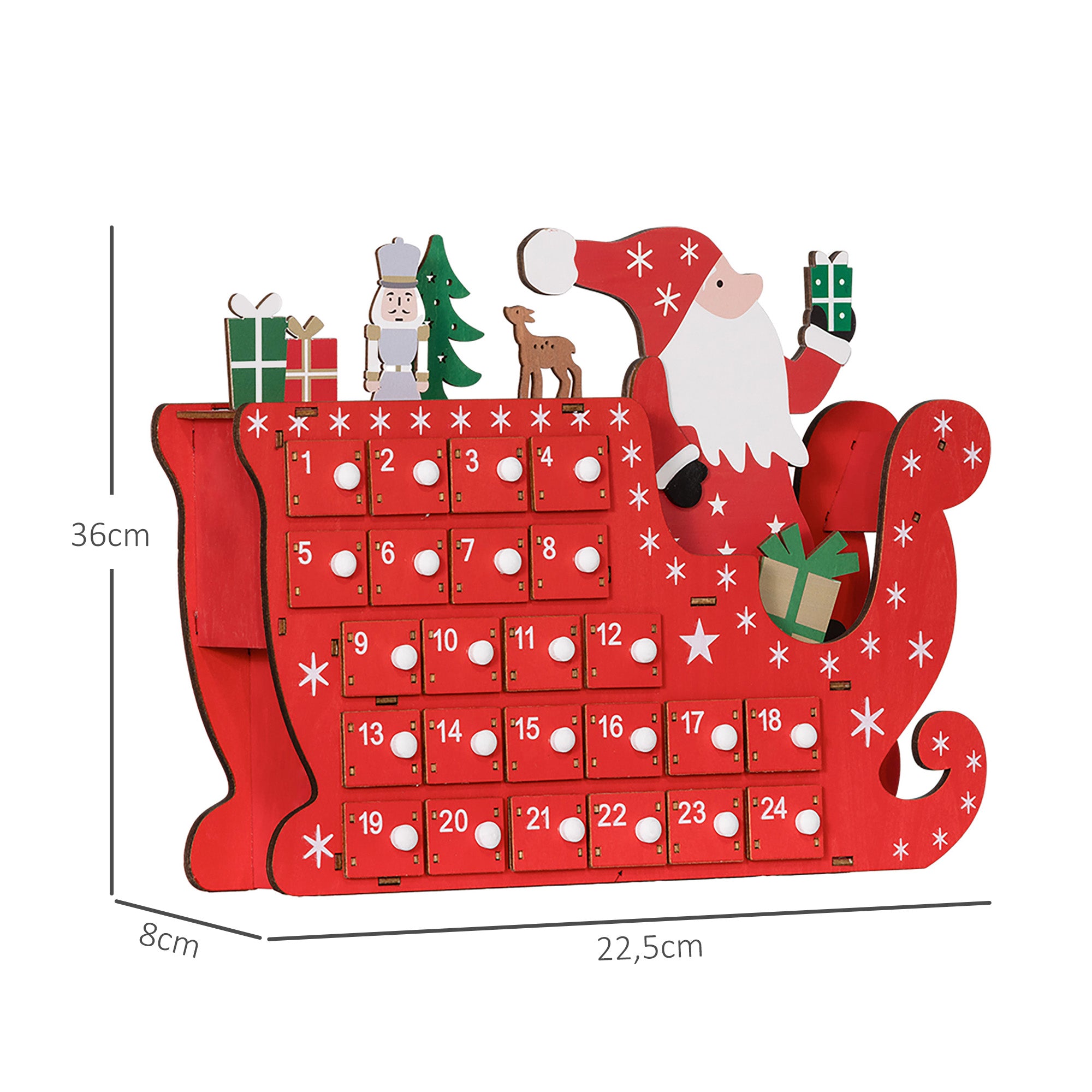 Fillable Advent Calendar 24 Drawers Christmas Calendar Advent Calendar Box Christmas Decoration DIY MDF Board Red 22.5 x 8 x 36 cm