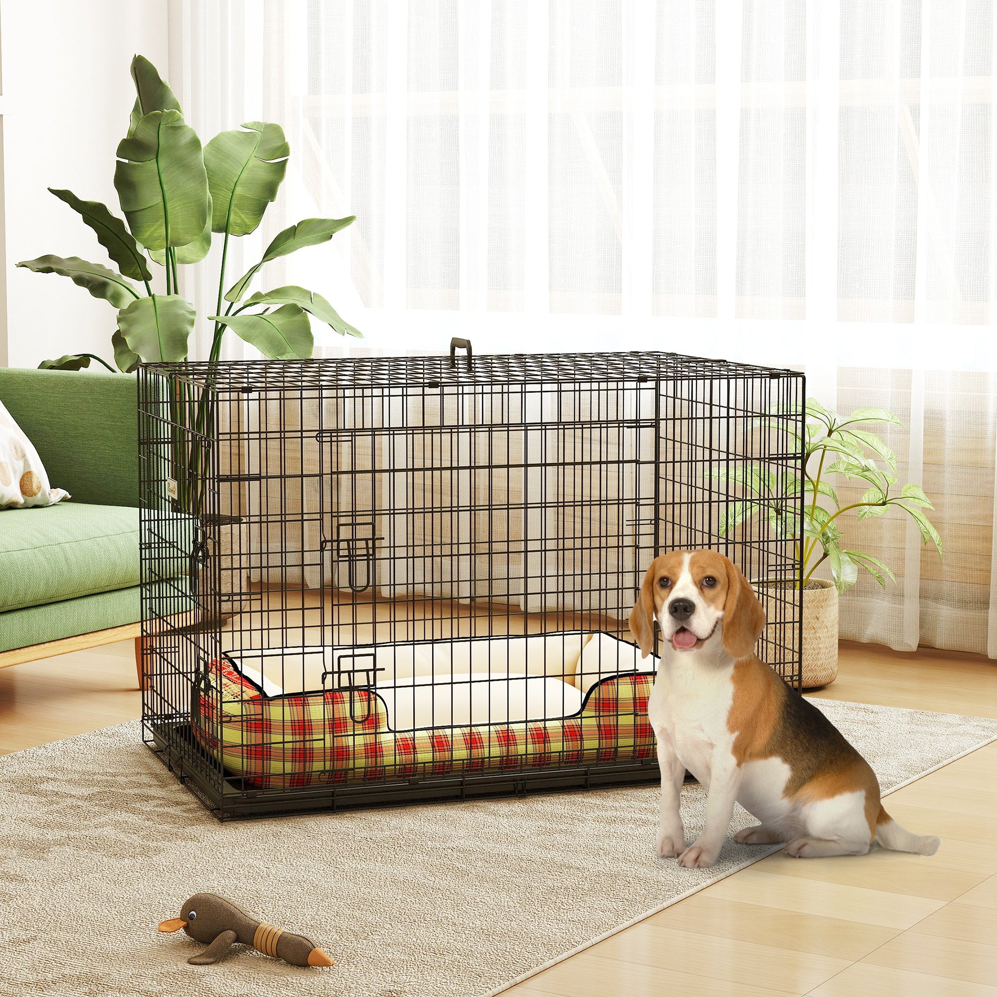 Foldable Dog Cage Dog Carrier with 2 Doors Removable Tray and Transport Handle 106x68x76 cm Black