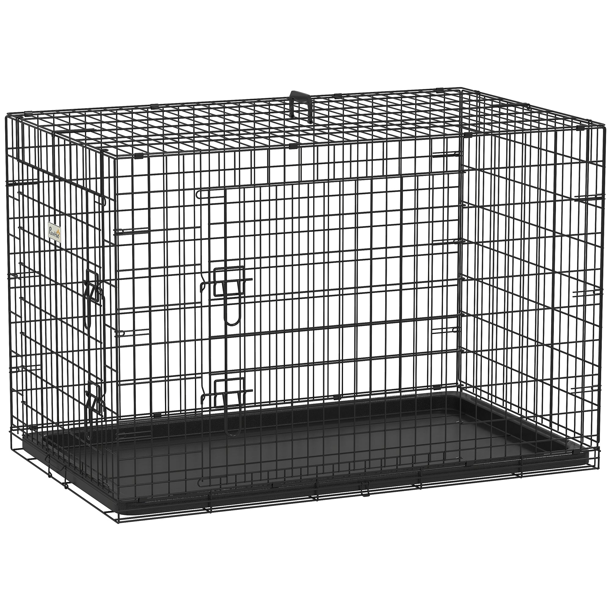 Foldable Dog Cage Dog Carrier with 2 Doors Removable Tray and Transport Handle 106x68x76 cm Black