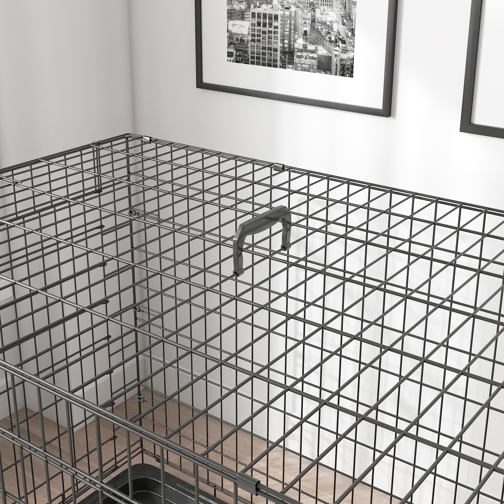 Foldable Dog Cage Dog Carrier with 2 Doors Removable Tray and Transport Handle 106x68x76 cm Black