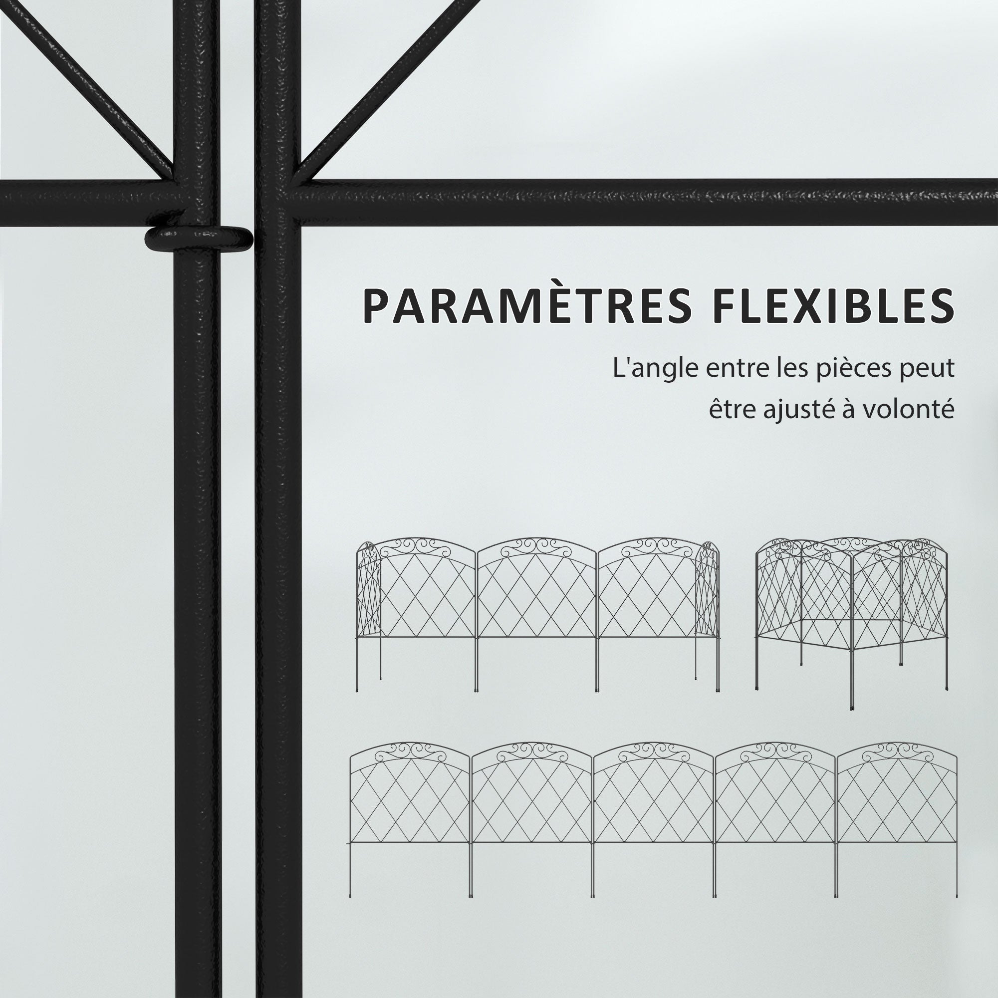 Set of 5 decorative garden fences, black metal borders with ornaments for flower beds - 305 x 80 cm black