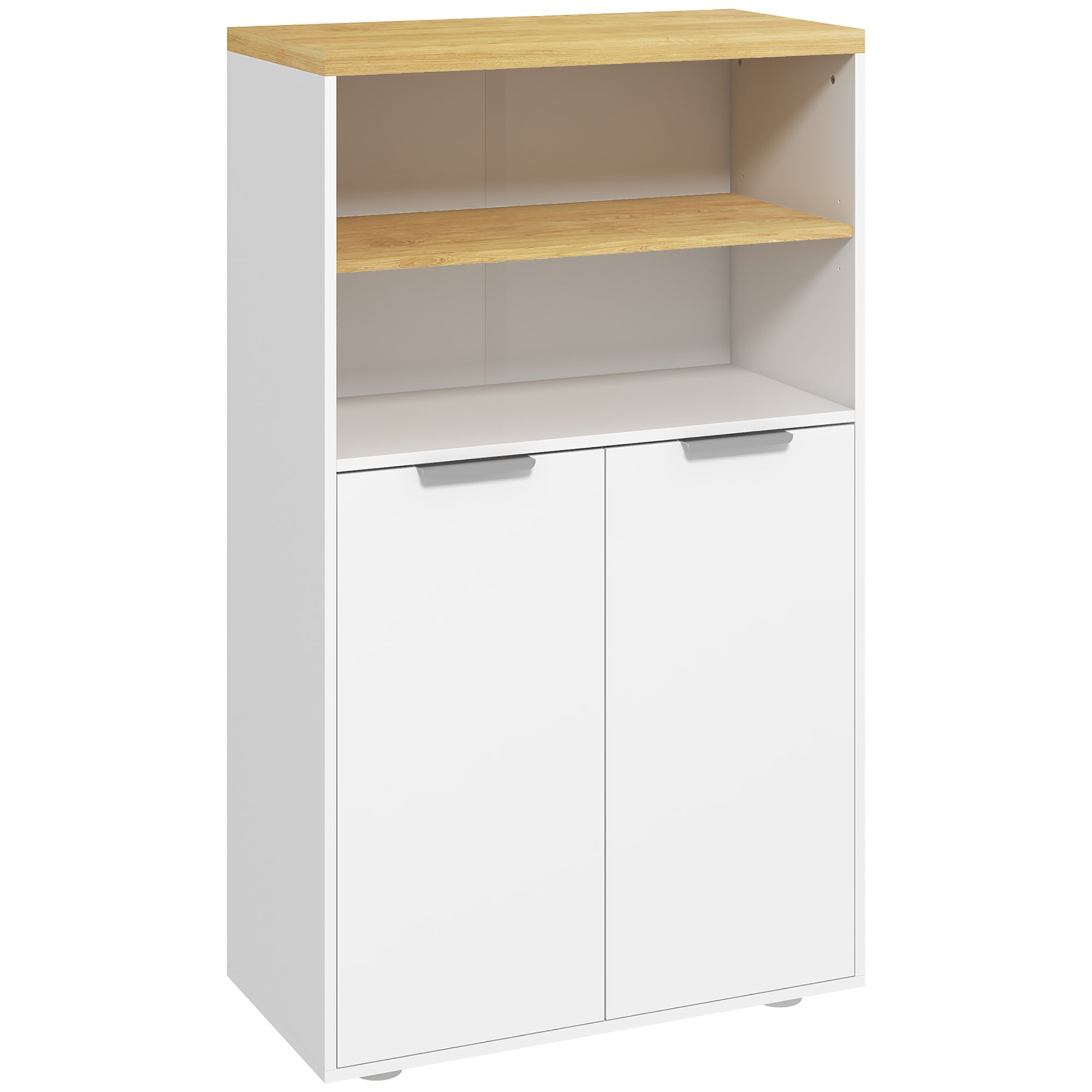 Bathroom Storage Cabinet with 2 Doors and 2 Open Compartments dim. 60W x 30D x 102H cm, white and natural