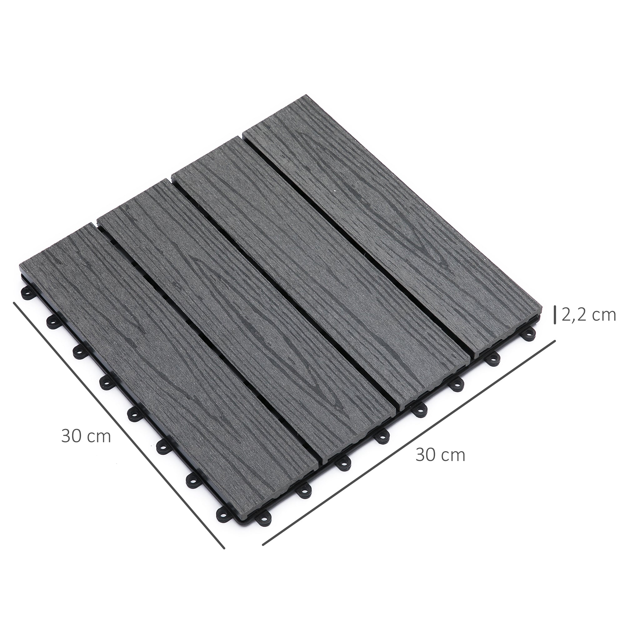 Deck Tiles - Interlocking Set of 11 Pieces, Maximum Area 1 m², Very Easy Installation, Dimensions 30 x 30 cm