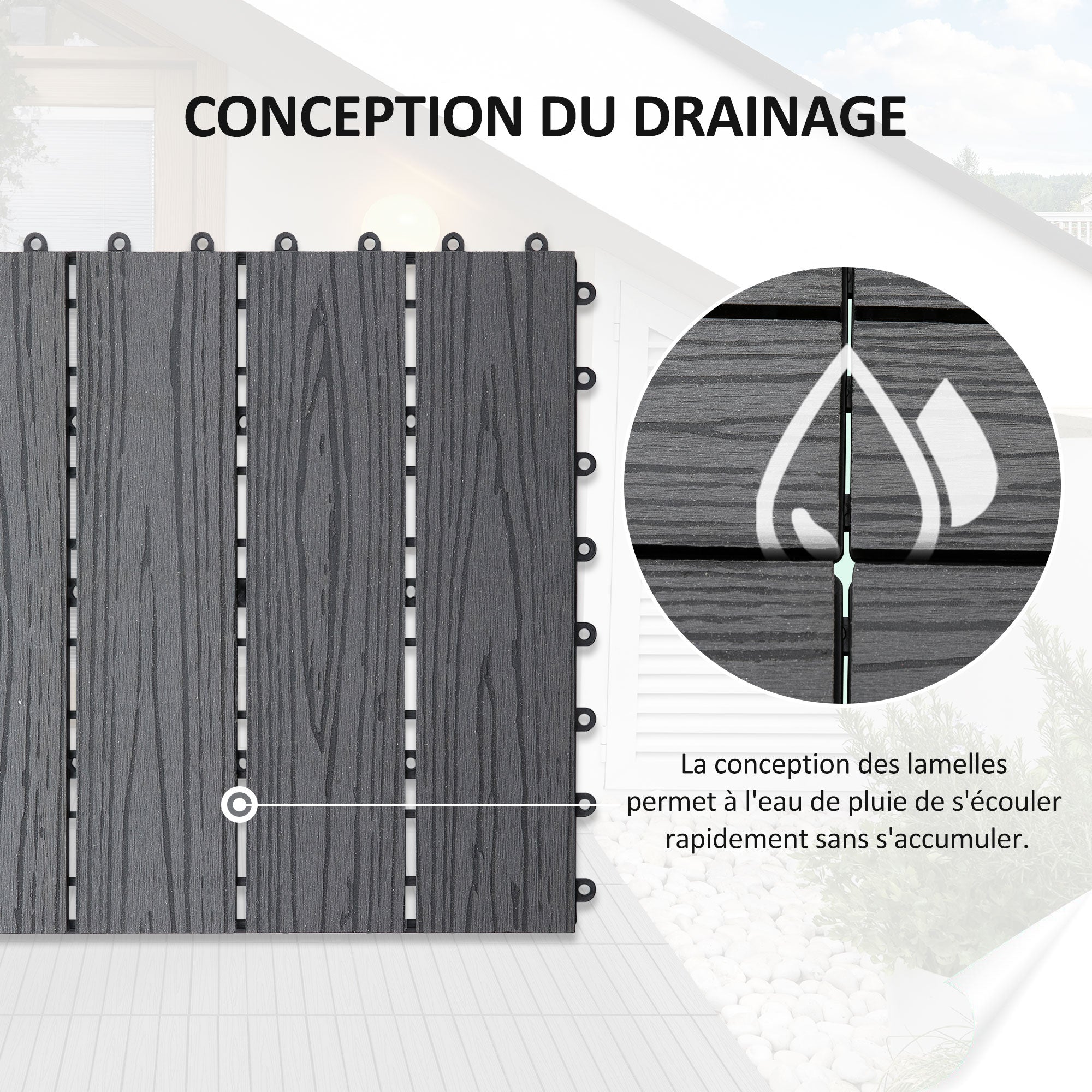 Deck Tiles - Interlocking Set of 11 Pieces, Maximum Area 1 m², Very Easy Installation, Dimensions 30 x 30 cm