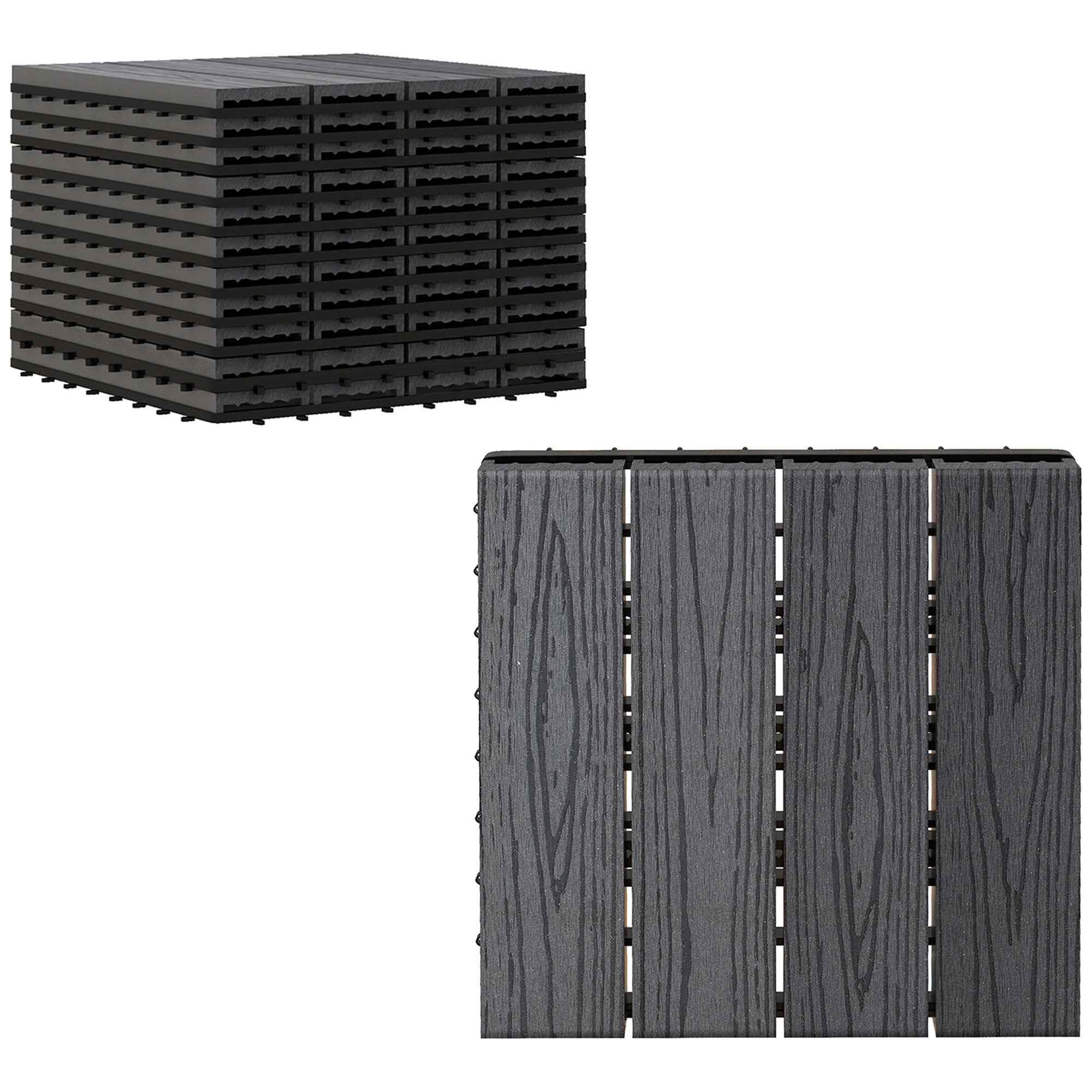 Deck Tiles - Interlocking Set of 11 Pieces, Maximum Area 1 m², Very Easy Installation, Dimensions 30 x 30 cm