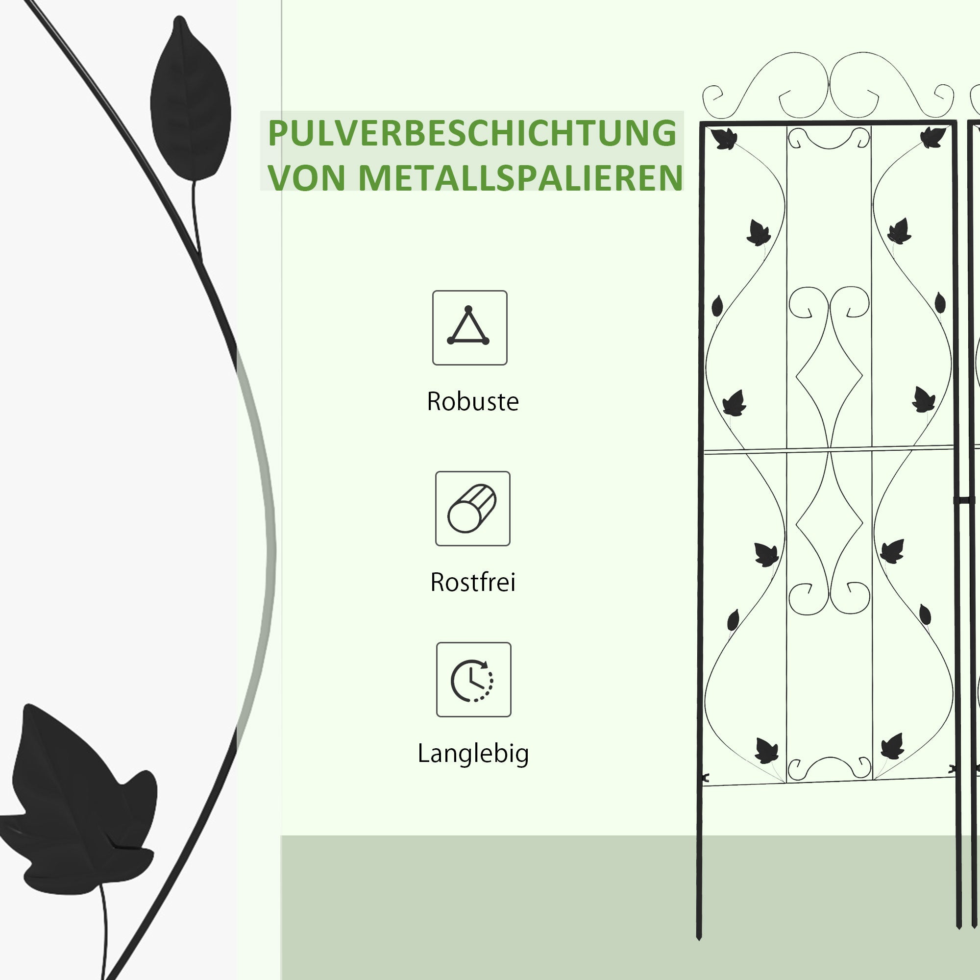 Steel Trellis 2-Pack, Insertable Rust-Resistant Plant Support with Leaf Design, 19.7 x 71.3 in Trellis for Houseplants, Tomatoes, Flowers, Vines — Black