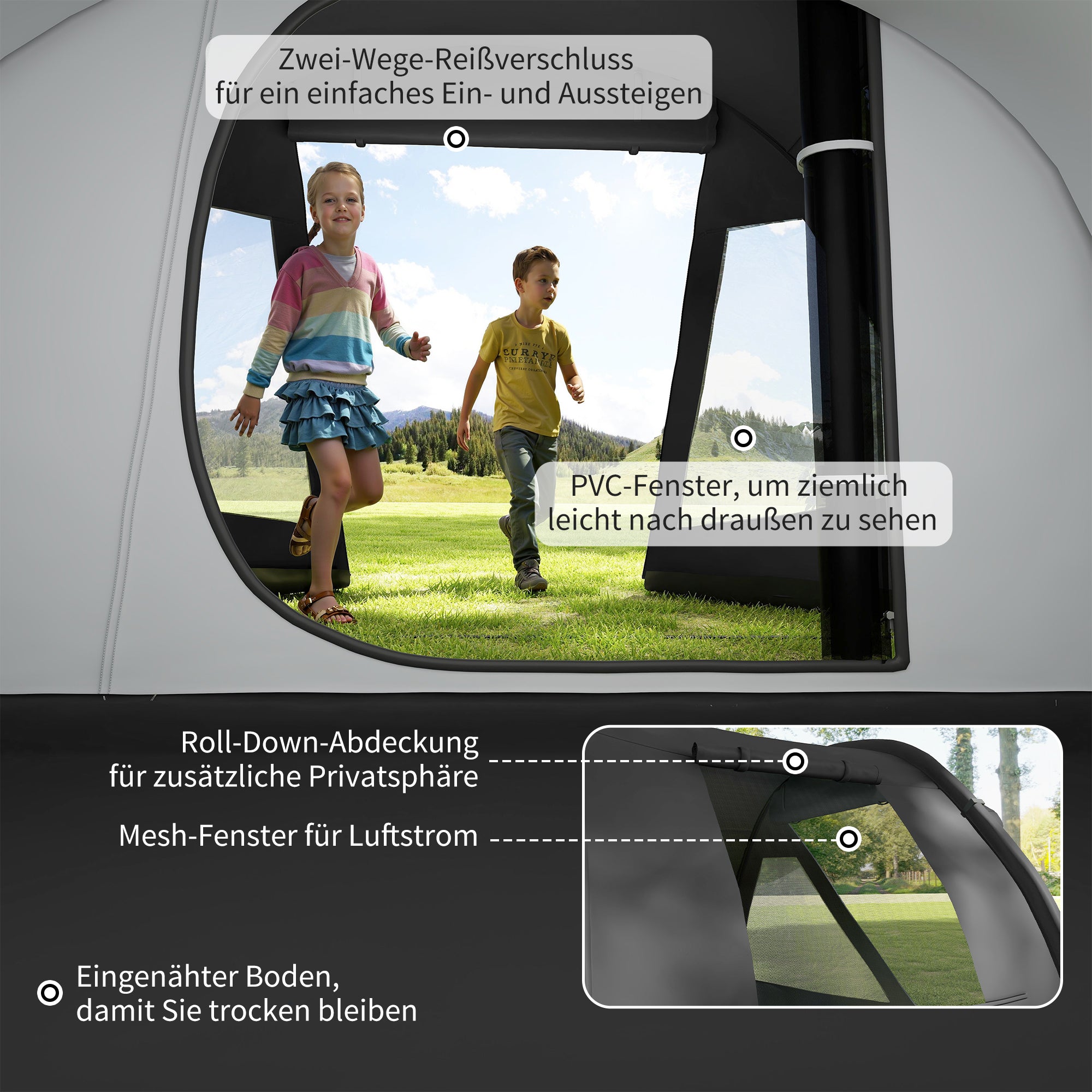 Camping Tent for 4 People light, stable waterproof Family Tent with Door Window, Pack Bag, Tunnel Tent with 2000mm Water Column Tent for Camping Travel Trekking Garden