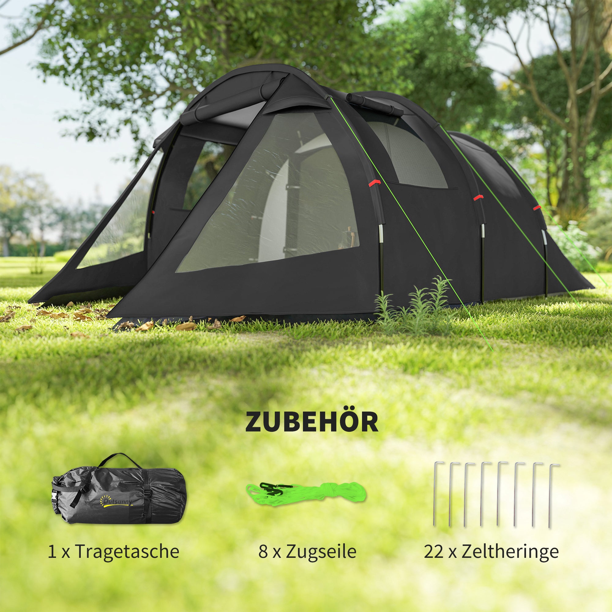Camping Tent for 4 People light, stable waterproof Family Tent with Door Window, Pack Bag, Tunnel Tent with 2000mm Water Column Tent for Camping Travel Trekking Garden