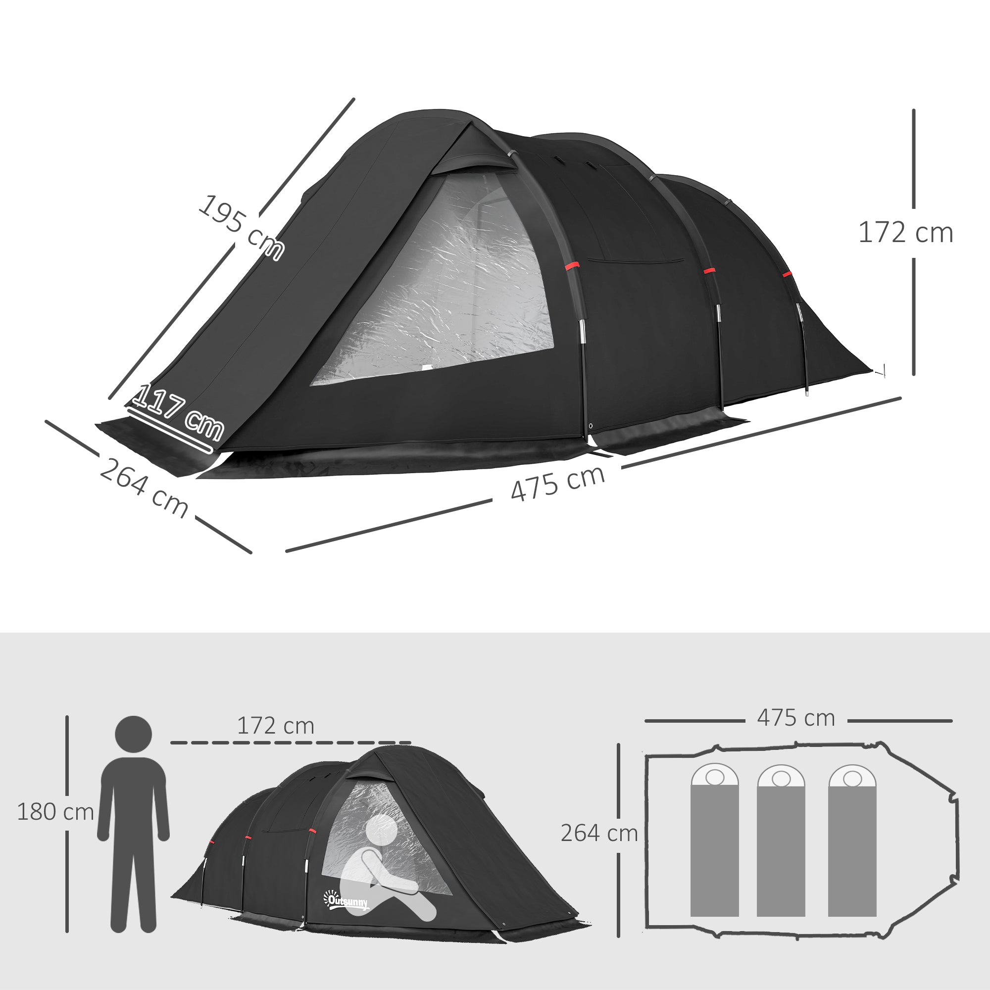 Camping Tent for 4 People light, stable waterproof Family Tent with Door Window, Pack Bag, Tunnel Tent with 2000mm Water Column Tent for Camping Travel Trekking Garden