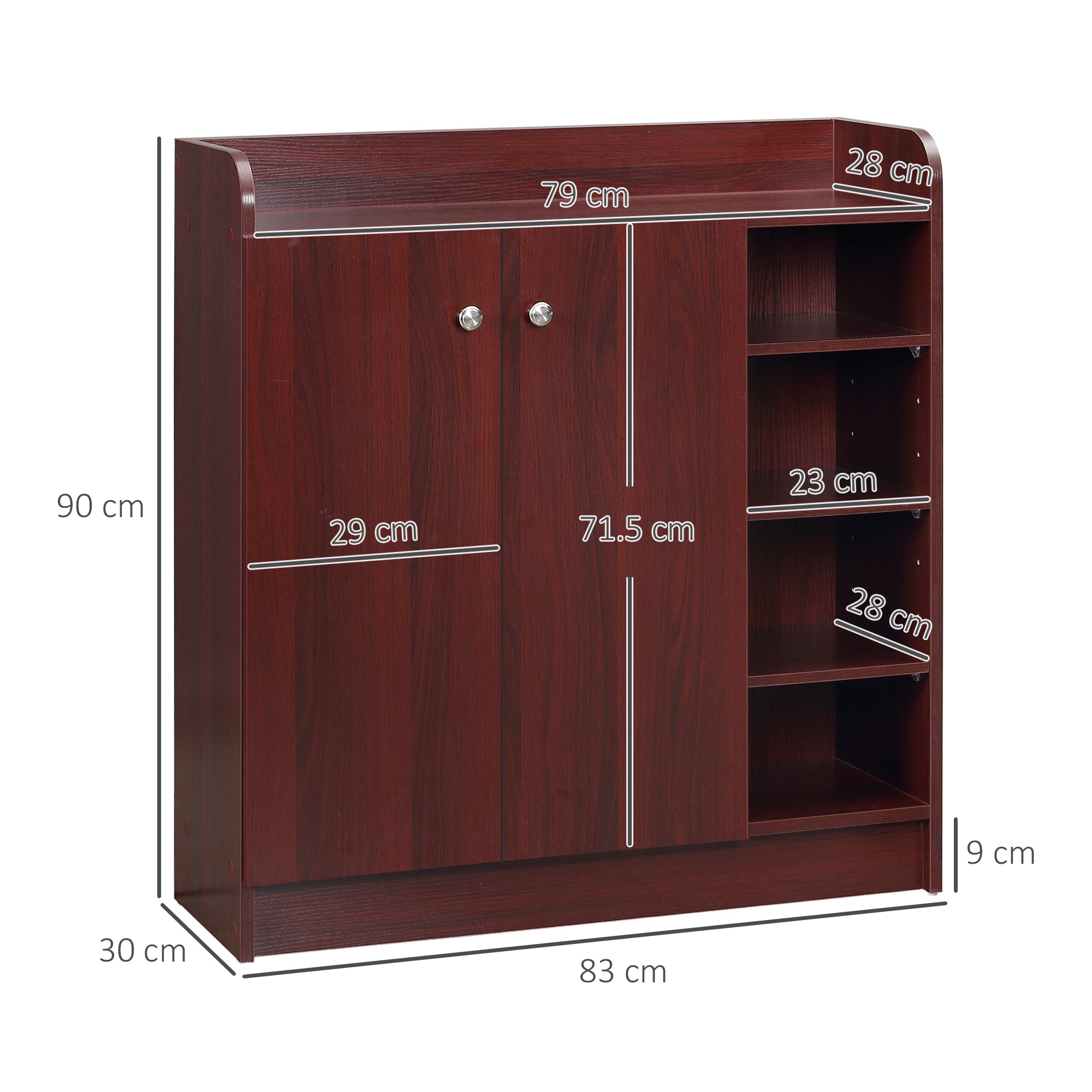Shoe Cabinet Space Saving and Modern Wood Shoe Rack for 12 Pairs of Shoes with 4 Open Shelves, 83x30x90 cm, Coffee Color