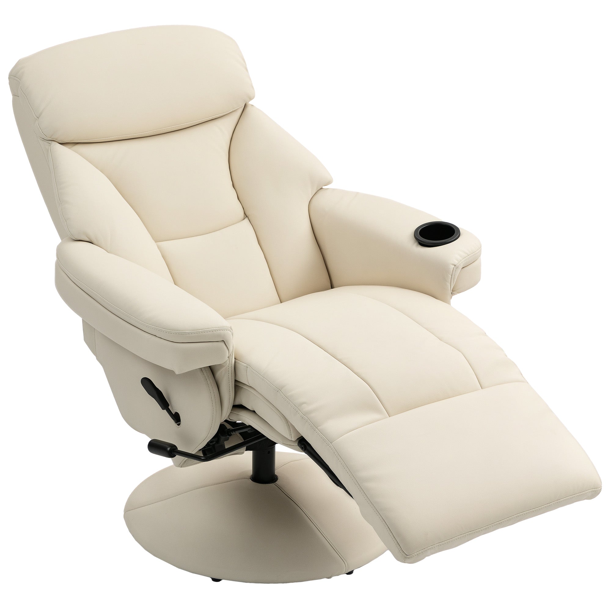 PU Leather Recliner with Manual Recline, Cup Holder & Side Pocket — Swivel TV Chair for Living Room/Bedroom, Cream