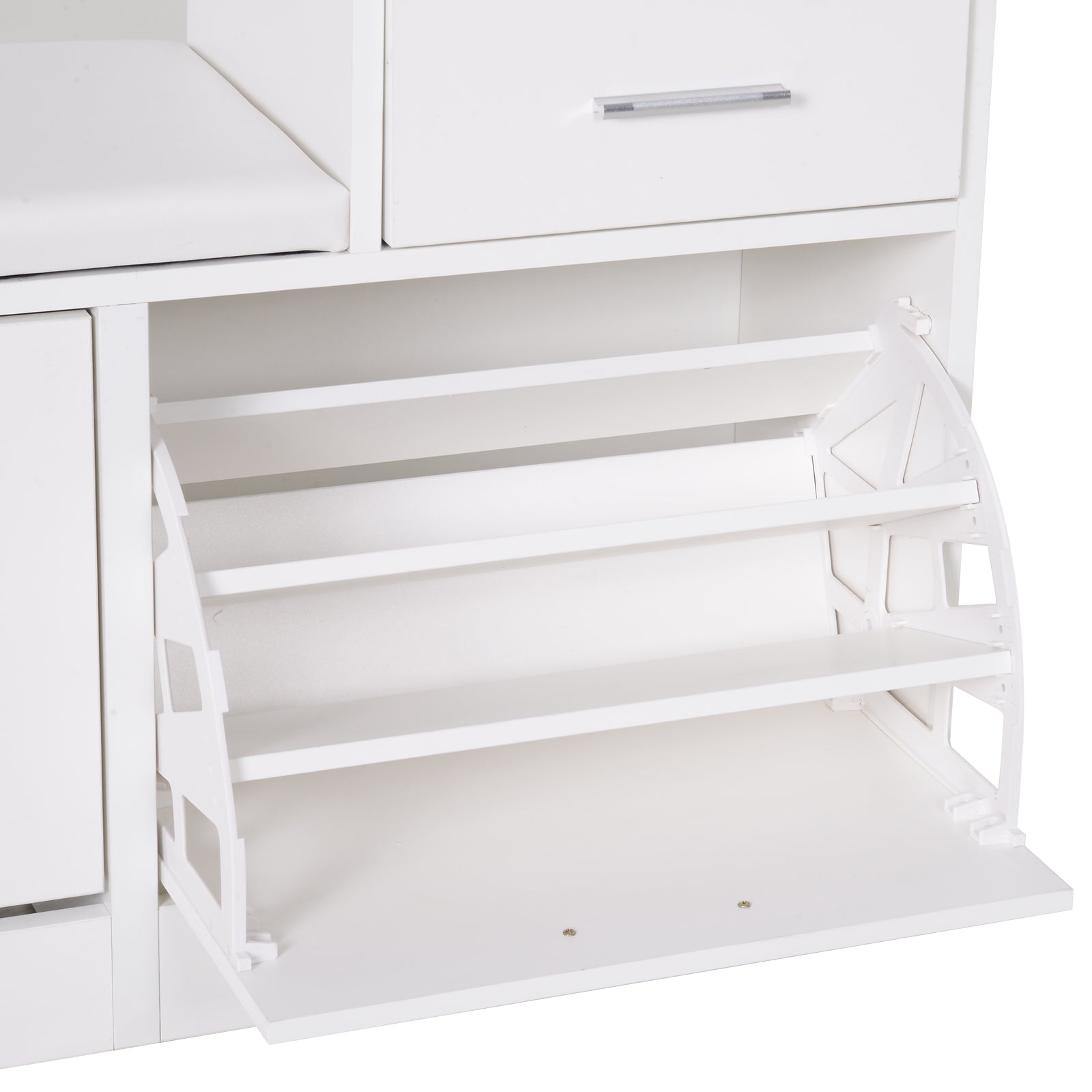 Modern Shoe Cabinet with Padded Bench for 12 Pairs of Shoes, Entryway Shoe Storage Cabinet, Wood, Stylish, Spacious, 94.5x57x30 cm, White