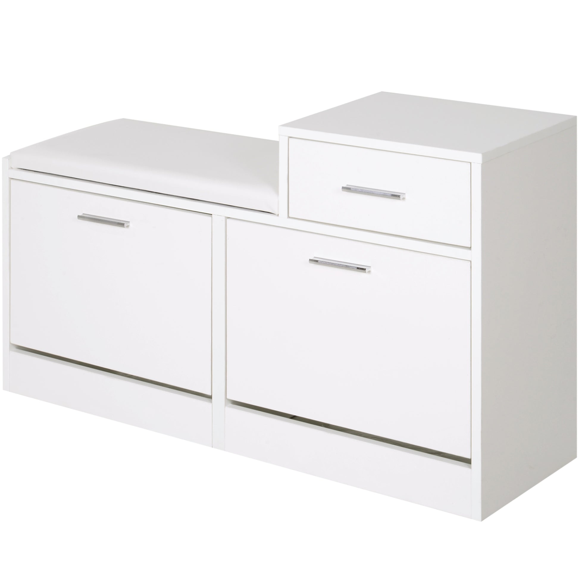 Modern Shoe Cabinet with Padded Bench for 12 Pairs of Shoes, Entryway Shoe Storage Cabinet, Wood, Stylish, Spacious, 94.5x57x30 cm, White