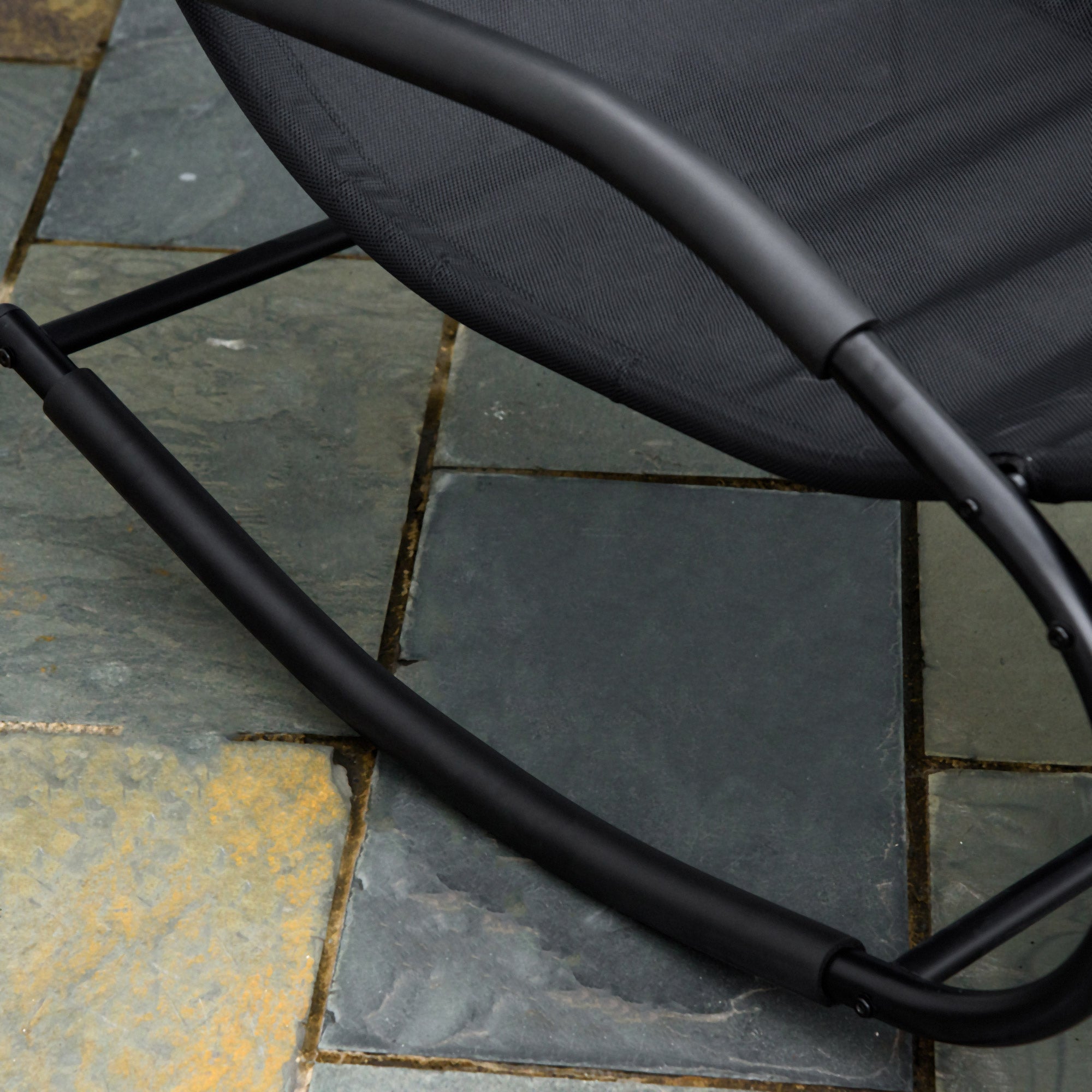 Ergonomic Rocking Chair Rocking Chair with Headrest Galvanized Metal Armrests Textilene dim. 63W x 160D x 88H cm Black