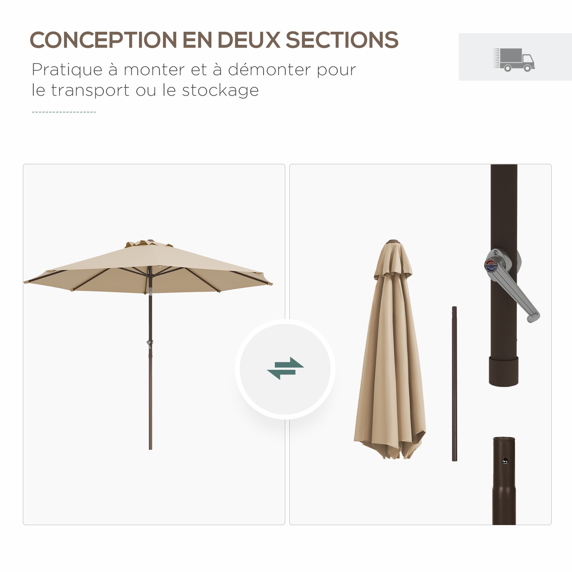 Garden Umbrella Straight Ø 2.63m Metal Round Polyester 180g/m² Tiltable crank beige