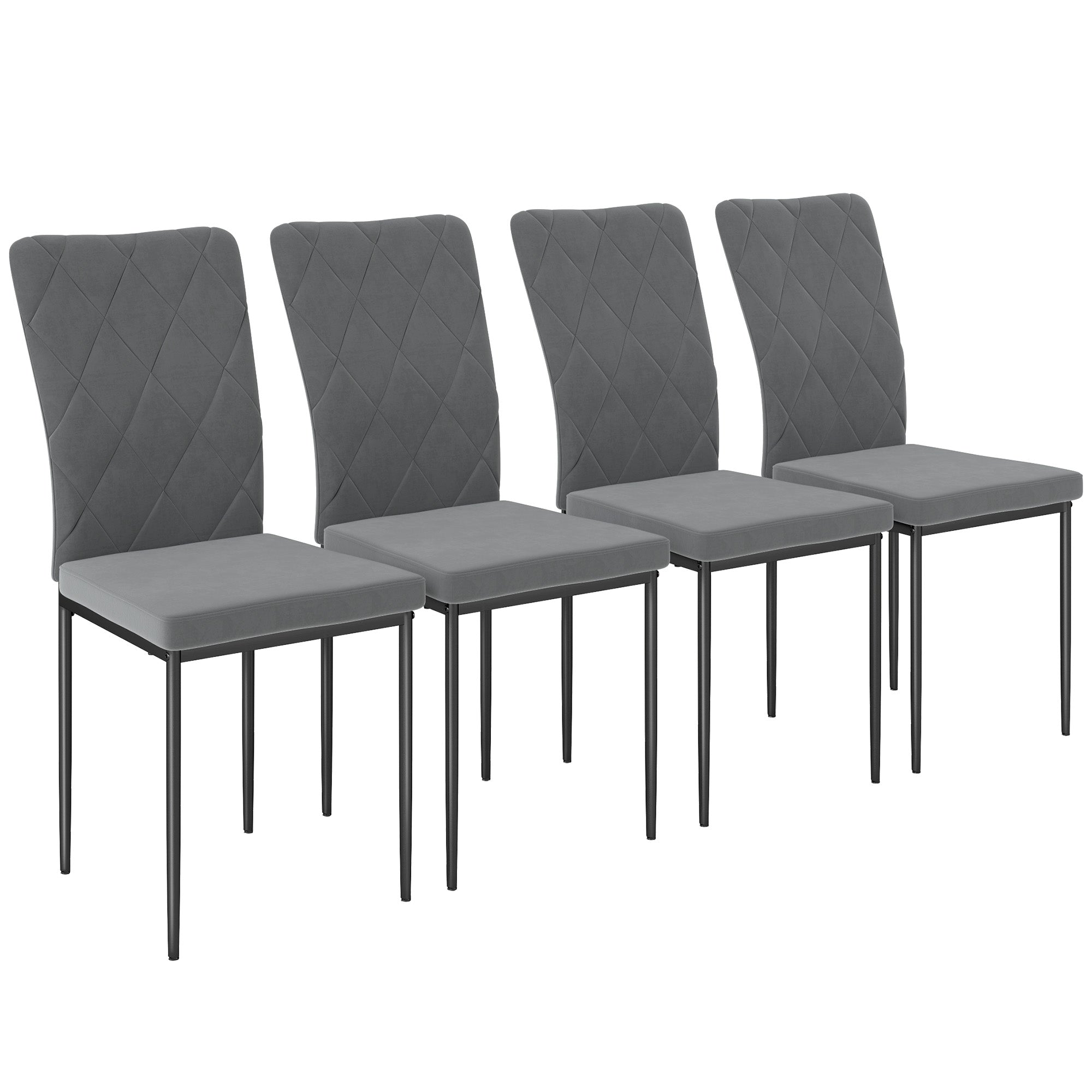 Dining Chairs Set of 4 Kitchen Chair with Backrest, Velvet Look, Upholstered Chair with Steel Legs, Modern Chairs, Living Room Chair for Dining Room, Living Room Dark Gray