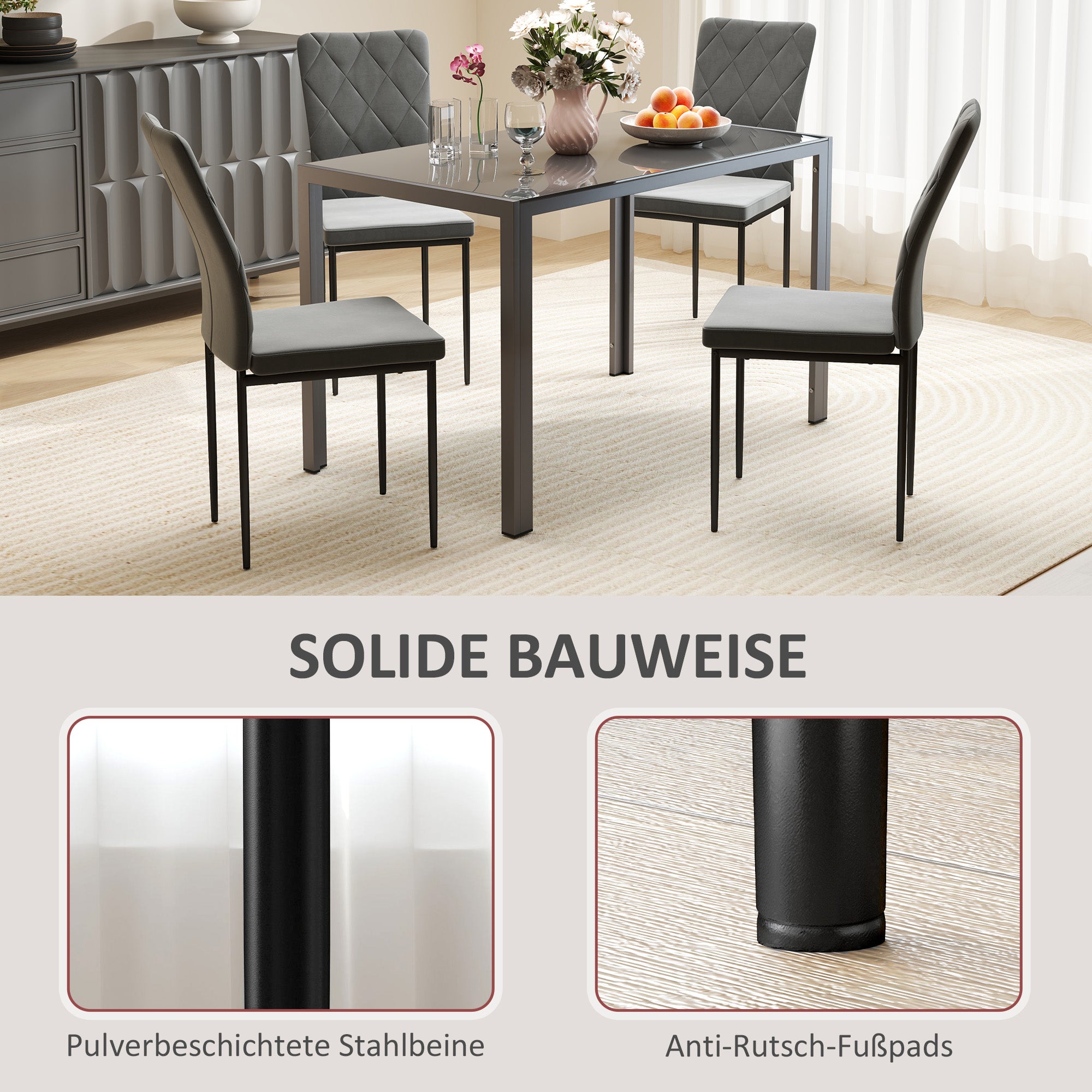 Dining Chairs Set of 4 Kitchen Chair with Backrest, Velvet Look, Upholstered Chair with Steel Legs, Modern Chairs, Living Room Chair for Dining Room, Living Room Dark Gray