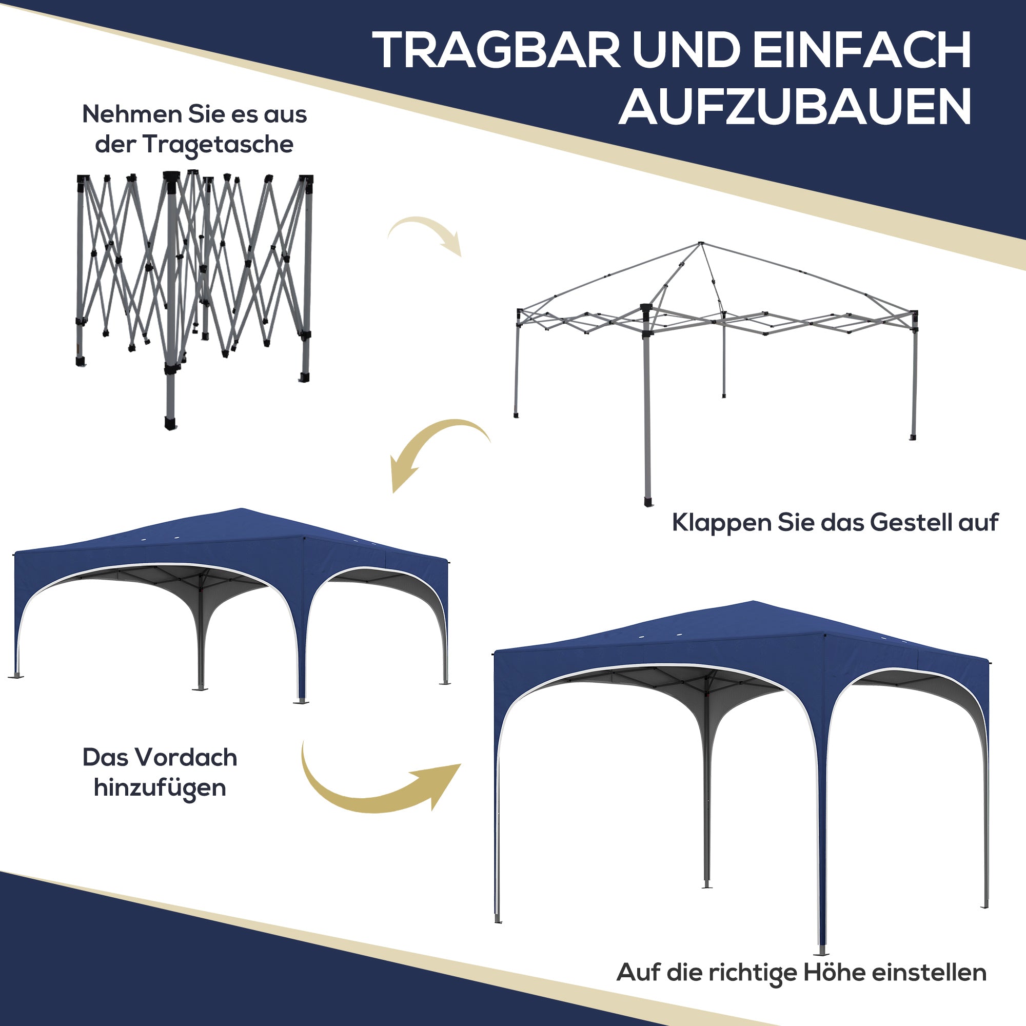 Gazebo 2.95 x 2.95 m Pop-Up Gazebo with UV Protection, Height-Adjustable Pop-Up Gazebo with Carrying Bag, Sandbags, Garden Tent for Balcony, Terrace, Oxford, Steel, Blue